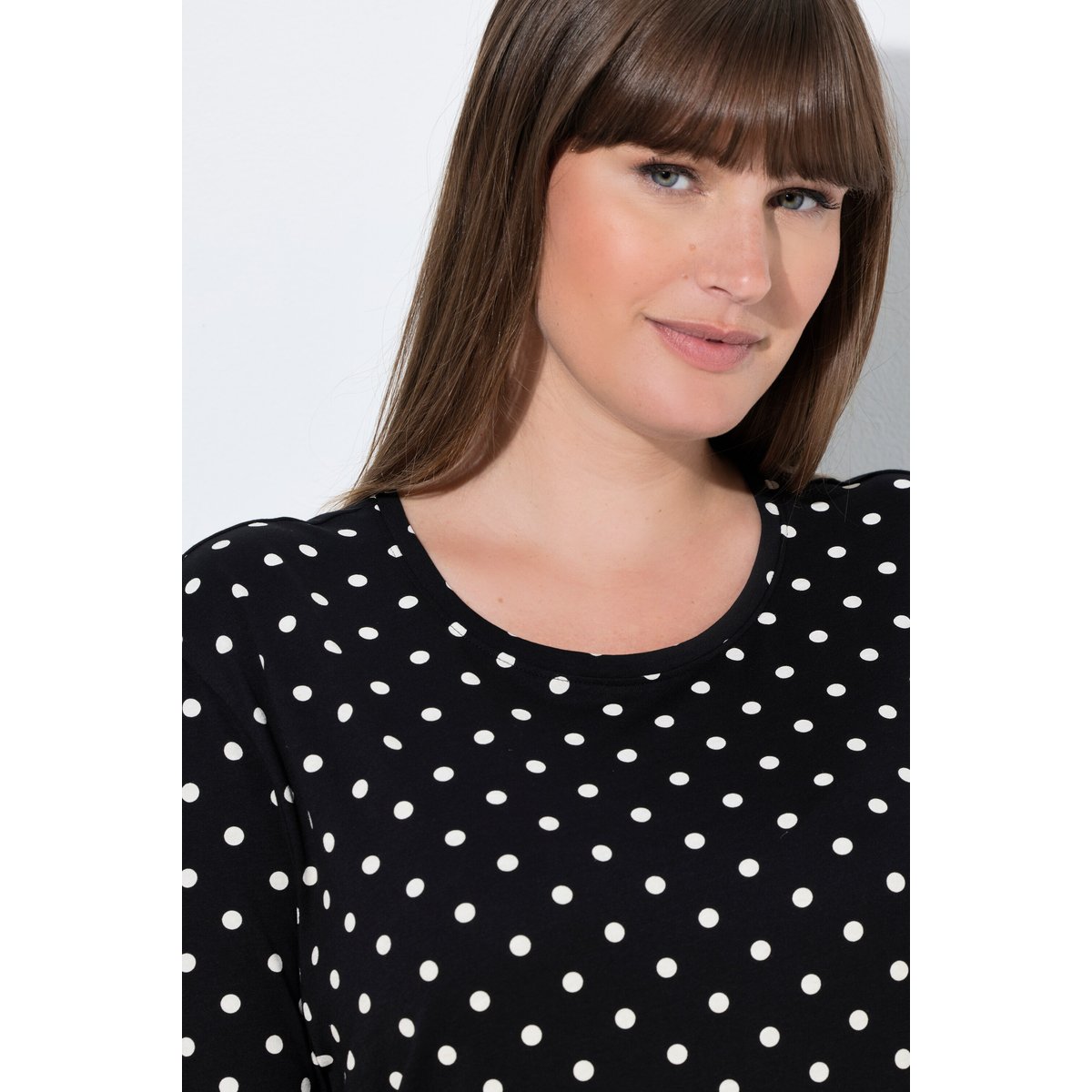T-shirt à pois, col rond et manches courtes noir, ULLA POPKEN
