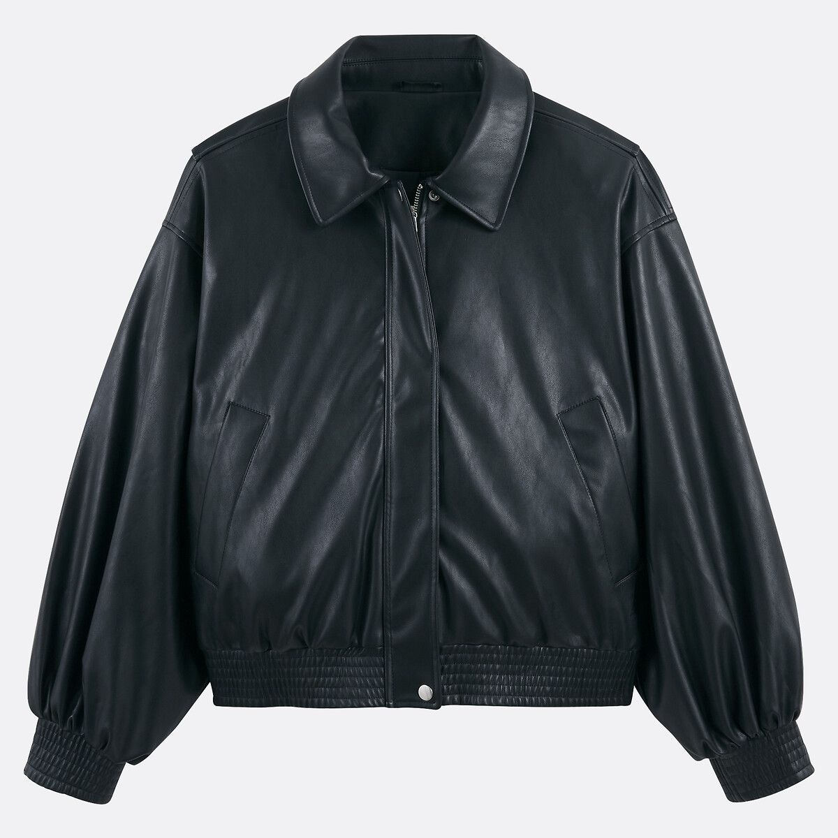 Kort jack van imitatieleer, ritssluiting, tussenseizoen zwart, LA REDOUTE COLLECTIONS