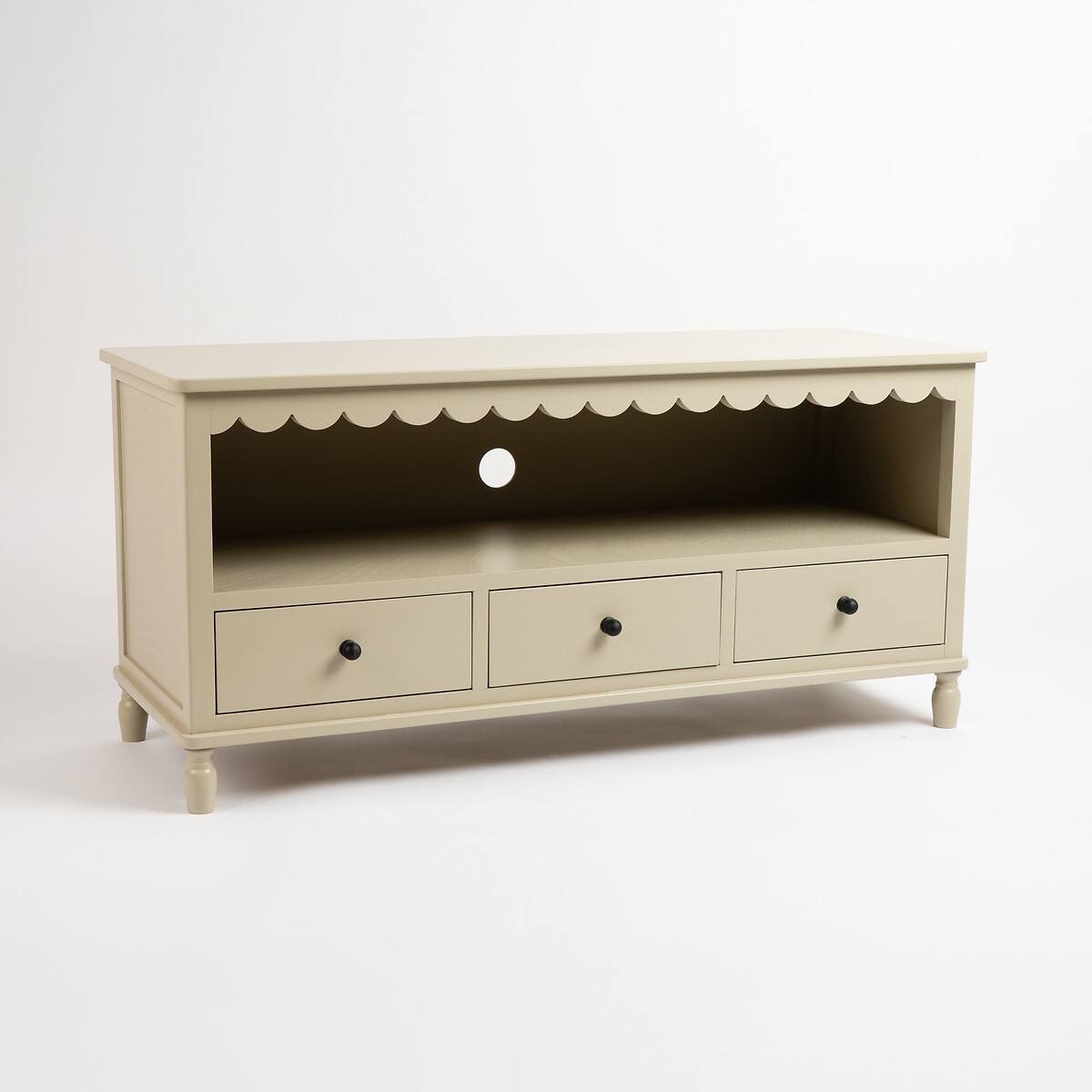 Elms Scalloped Edge 3 Drawer Media Unit raw linen, SO'HOME