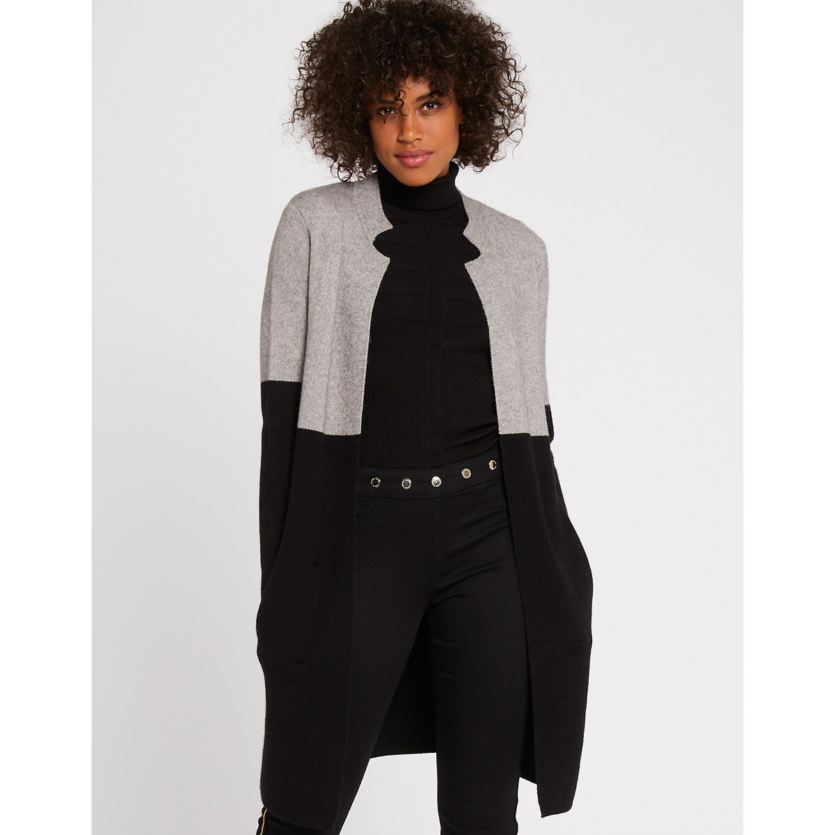 Gilet long bicolore noir/gris, MORGAN