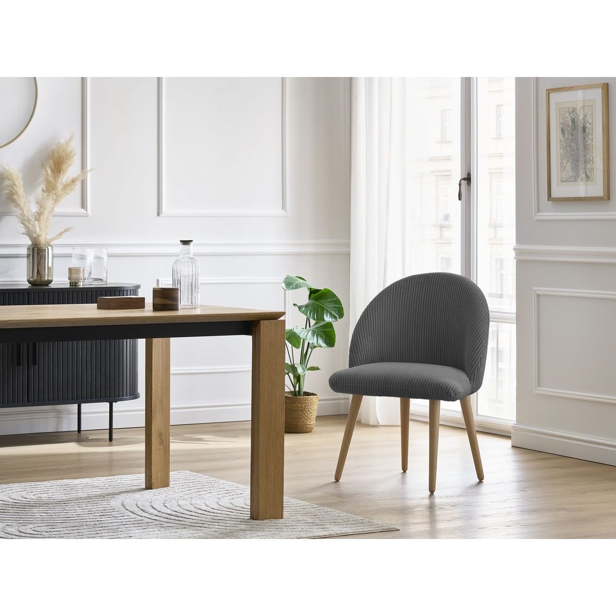 Chaise velours côtelé, LALIE gris foncé, BOBOCHIC