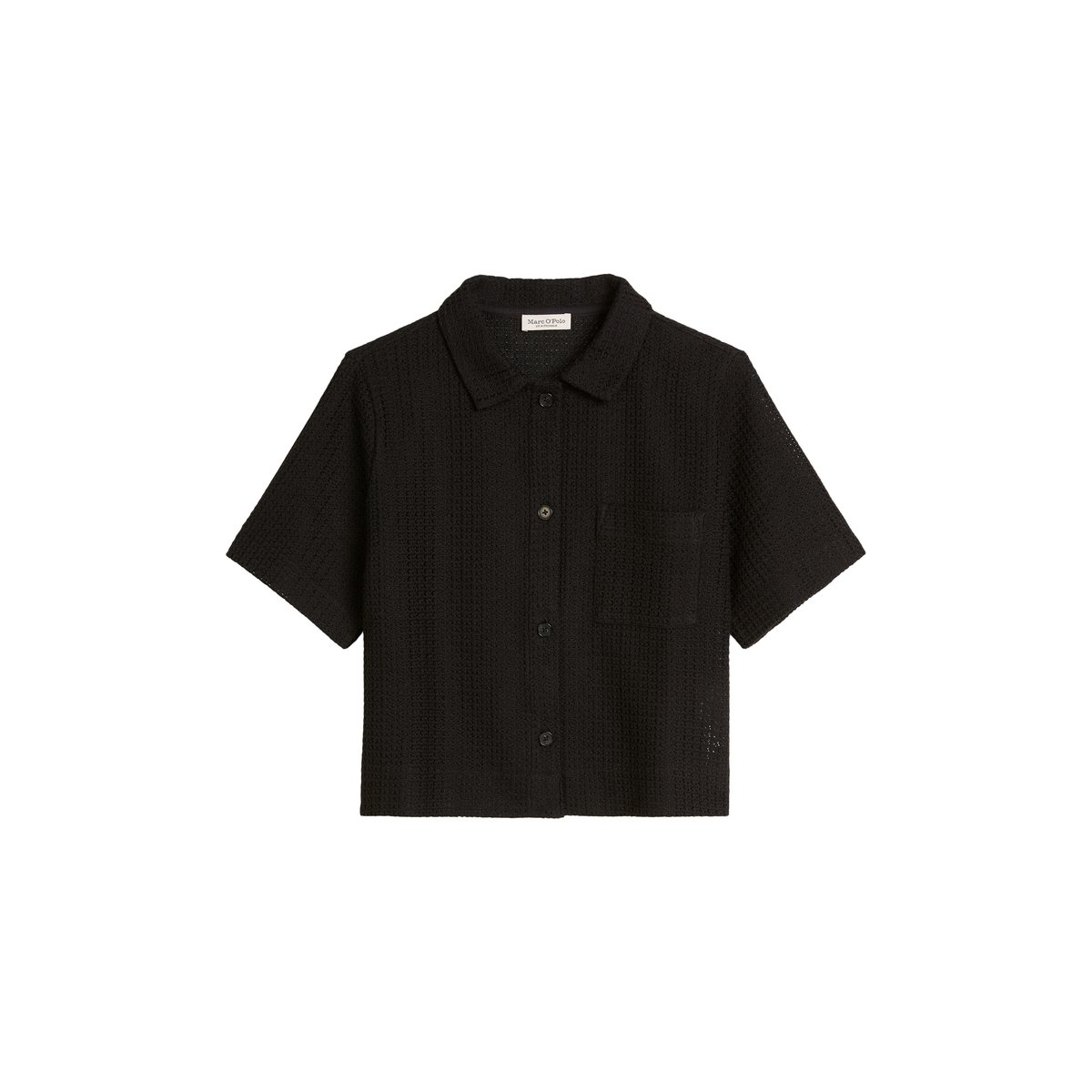 Blouse en croquet relaxed en jersey de coton mélangé noir, MARC O'POLO