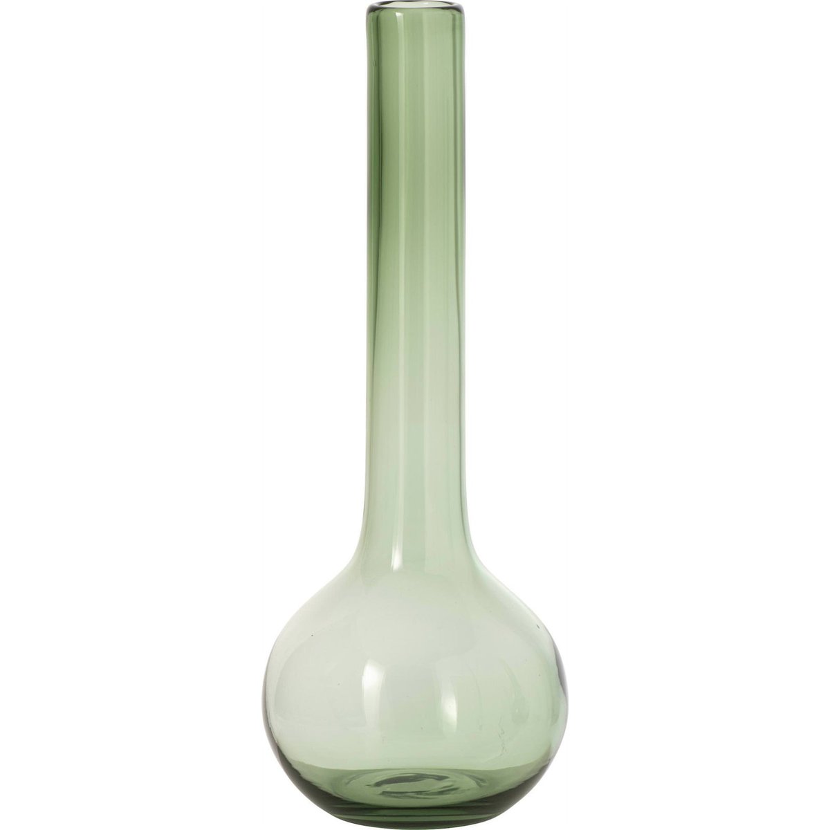 Vase flacon en verre soufflé base ronde vert transparent, RECOLLECTION