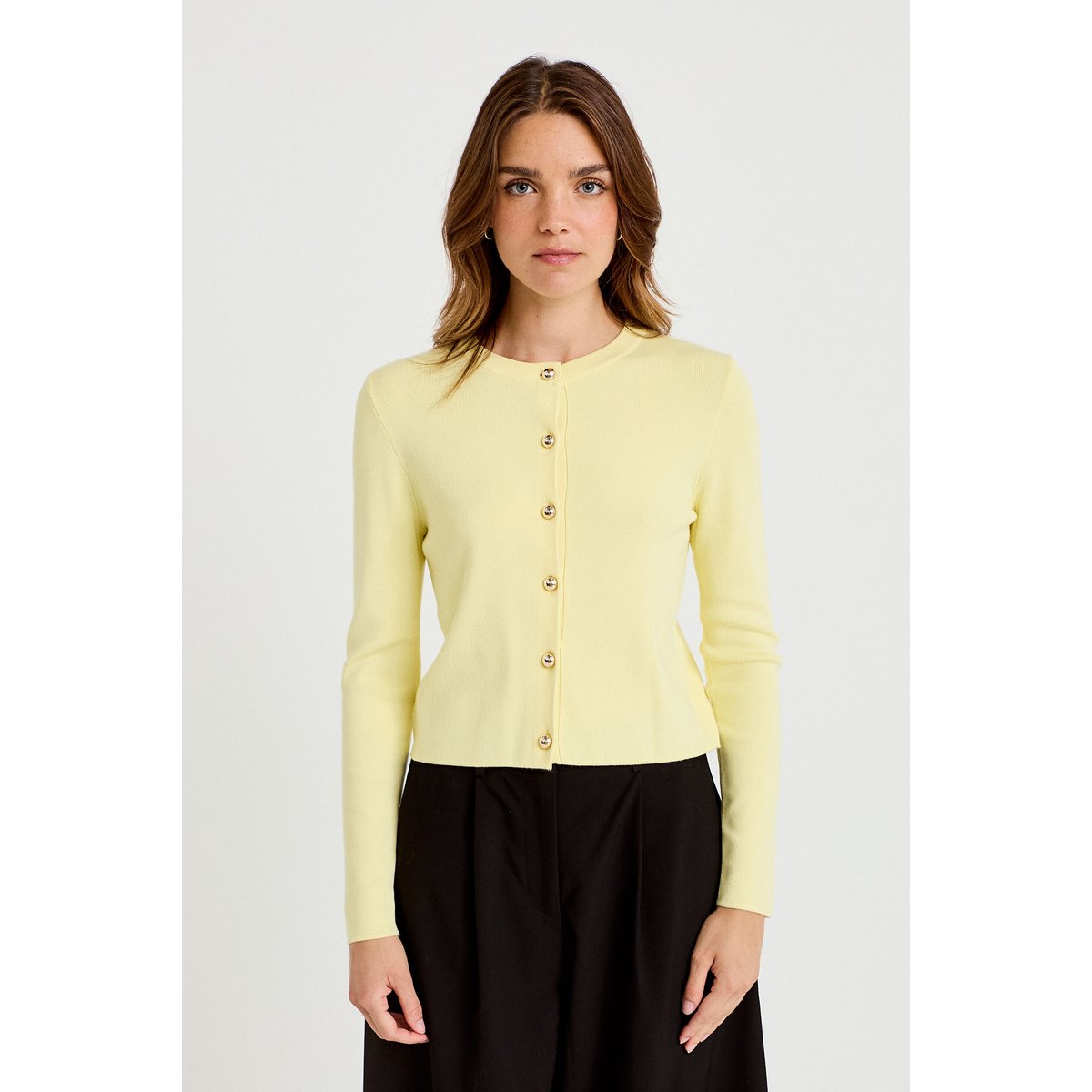 Gilet ajusté cropped col rond jaune clair, CACHE CACHE