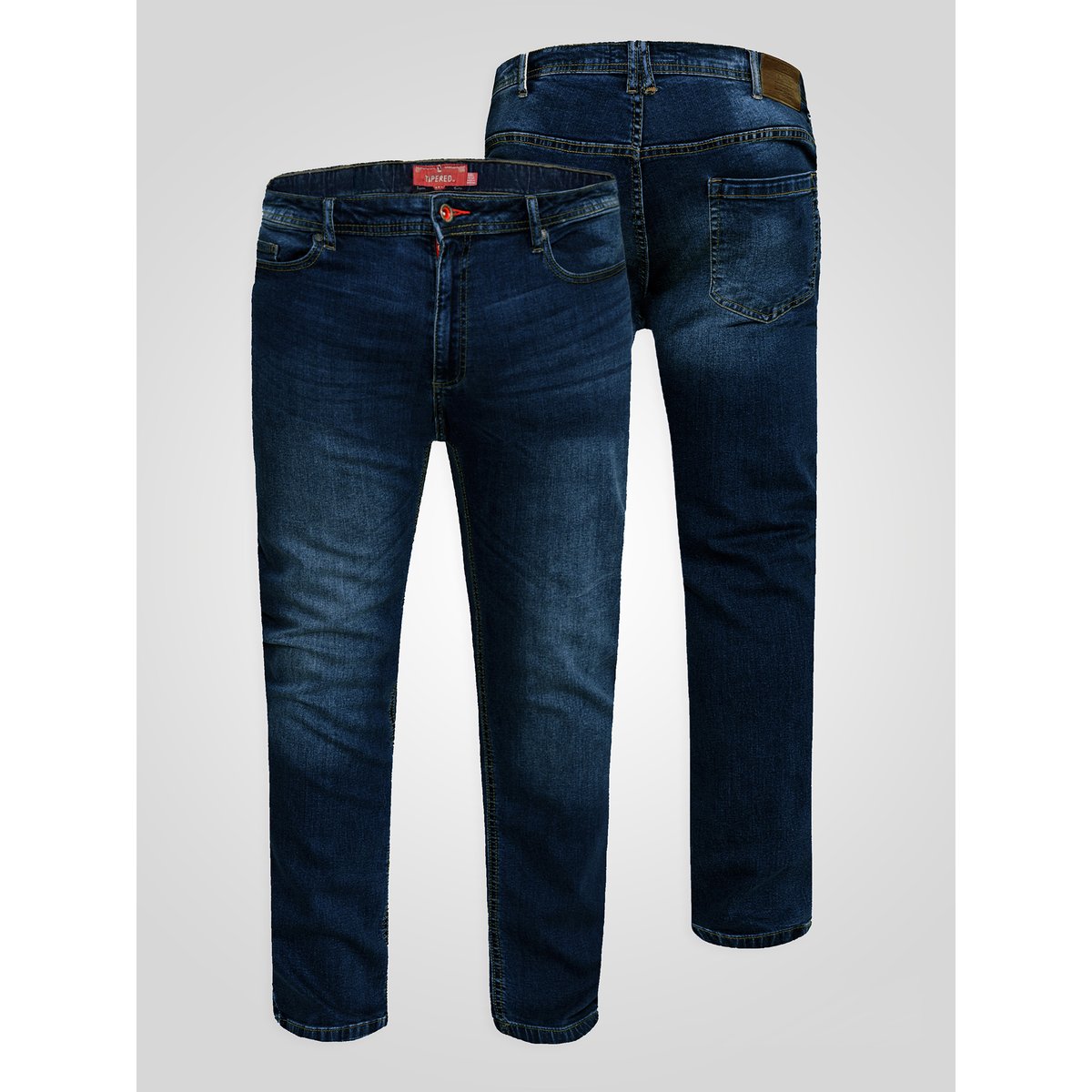 Jean très long extensible grande taille AMBROSE bleu foncé délavé, DUKE