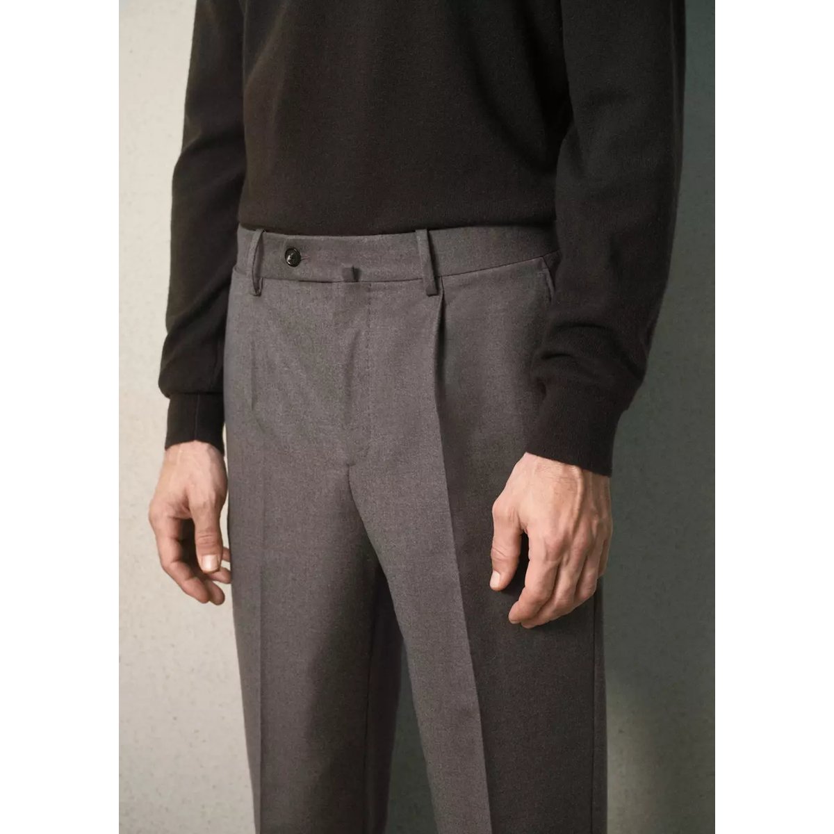 Pantalon de costume en flanelle de laine italienne, coupe slim fit beige, MANGO MAN