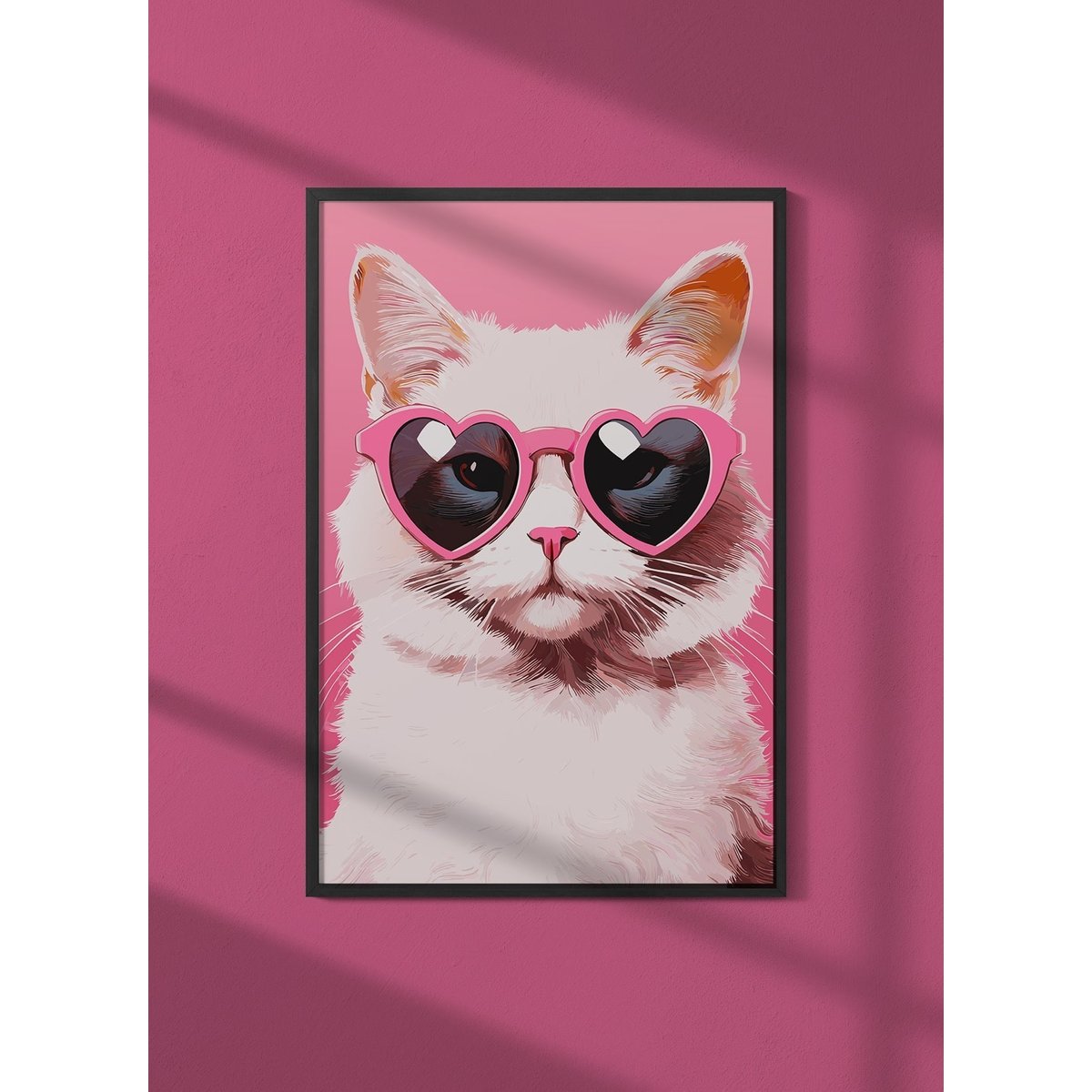 Affiche Chat lunettes coeur blanc, L'AFFICHERIE