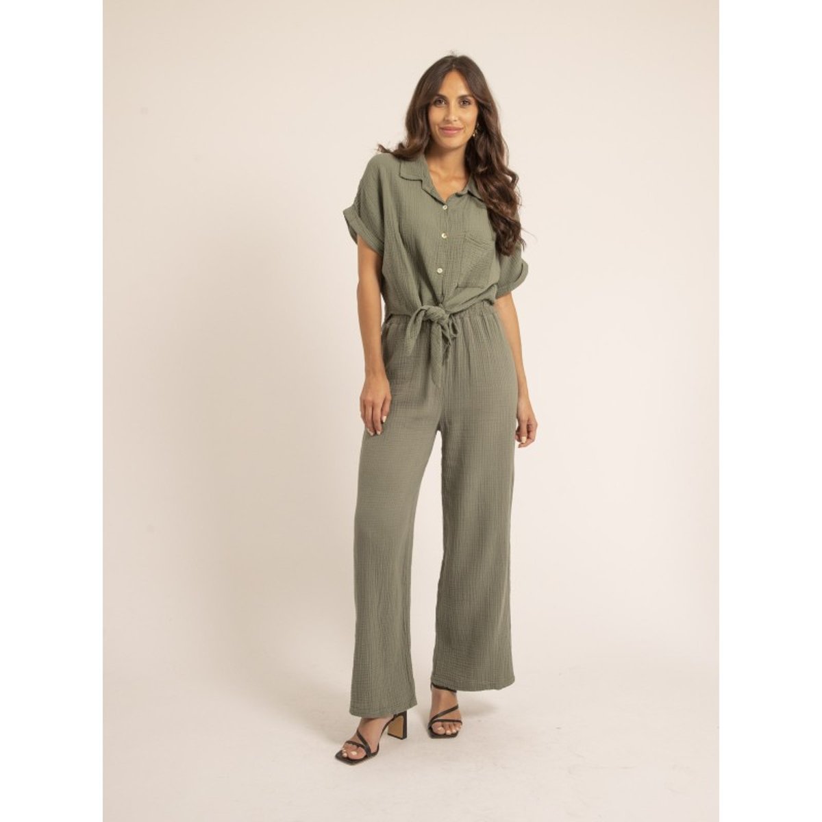 Chemise Manches Courtes Gaze De Coton Odette kaki, DONA LISA