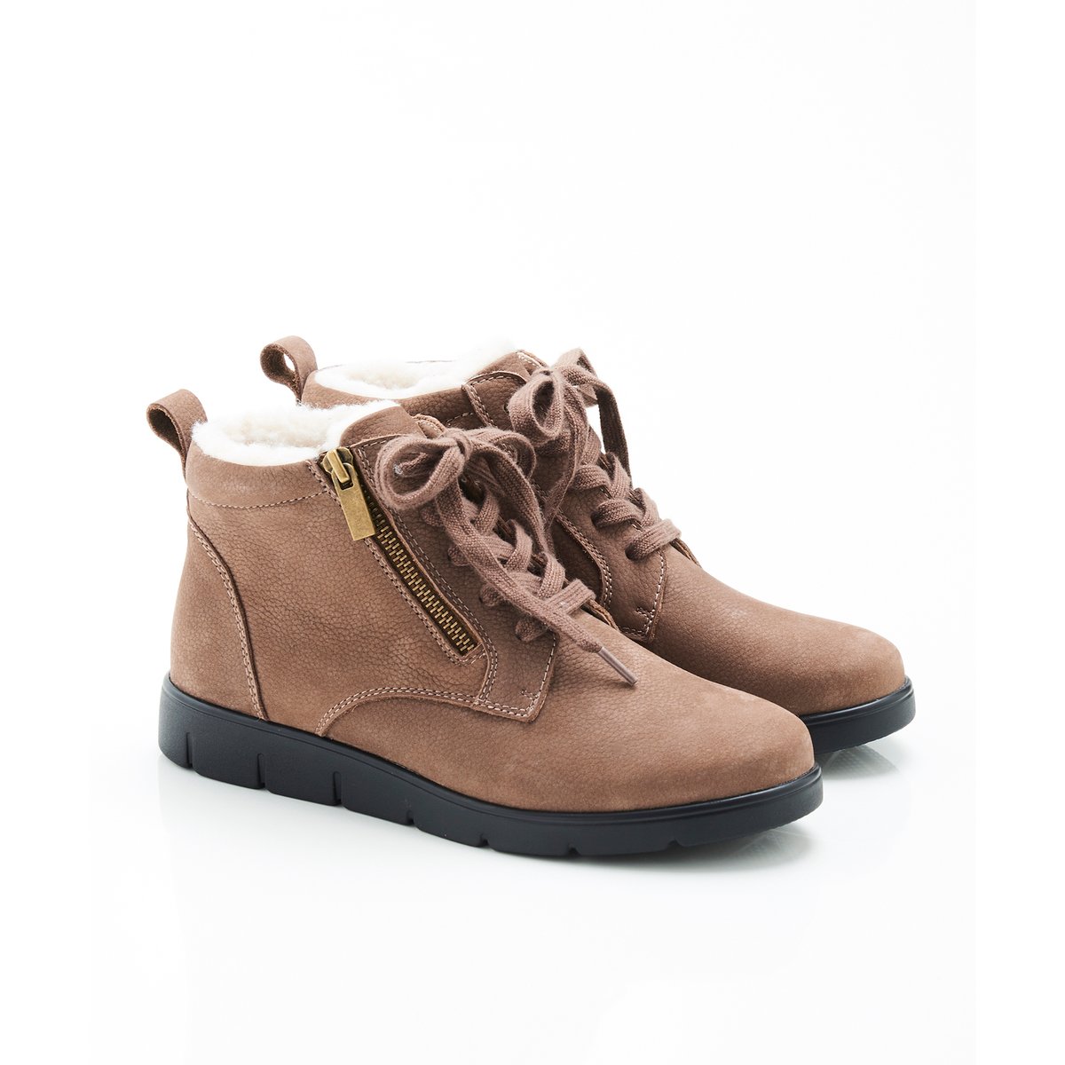 Bottillons zippés à lacets Thermolactyl marron taupe, DAMART