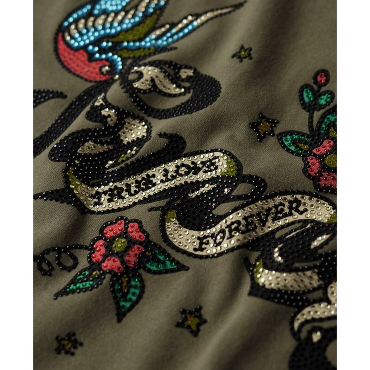 T-shirt à motif tatouage Script kaki mousse, SUPERDRY