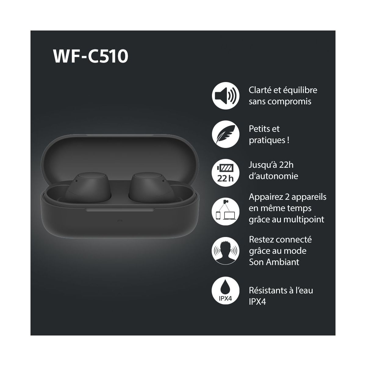Ecouteurs WF-C510 Noir noir, SONY