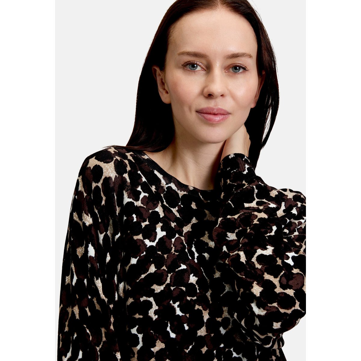 Pull-over en fine maille à manches chauve-souris marron/beige, BETTY BARCLAY