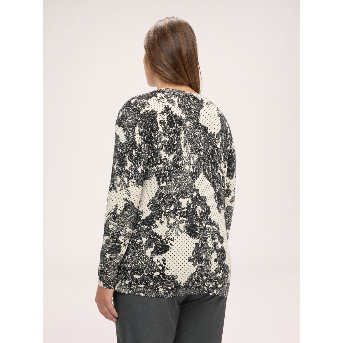 Pull col V avec imprimé dentelle noir, FIORELLA RUBINO