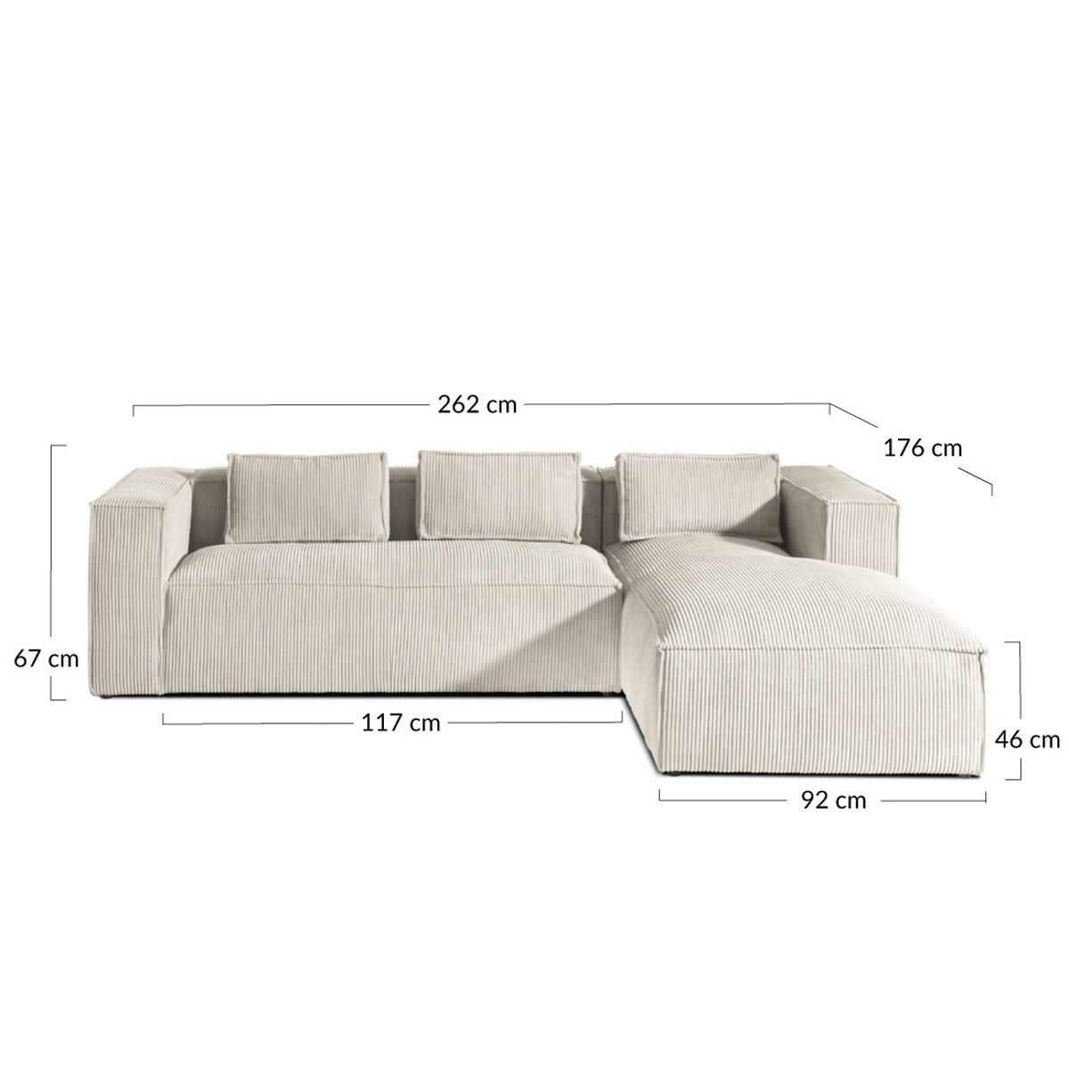 Canapé d'Angle droit 4 places - STELLA bleu canard, BEST MOBILIER