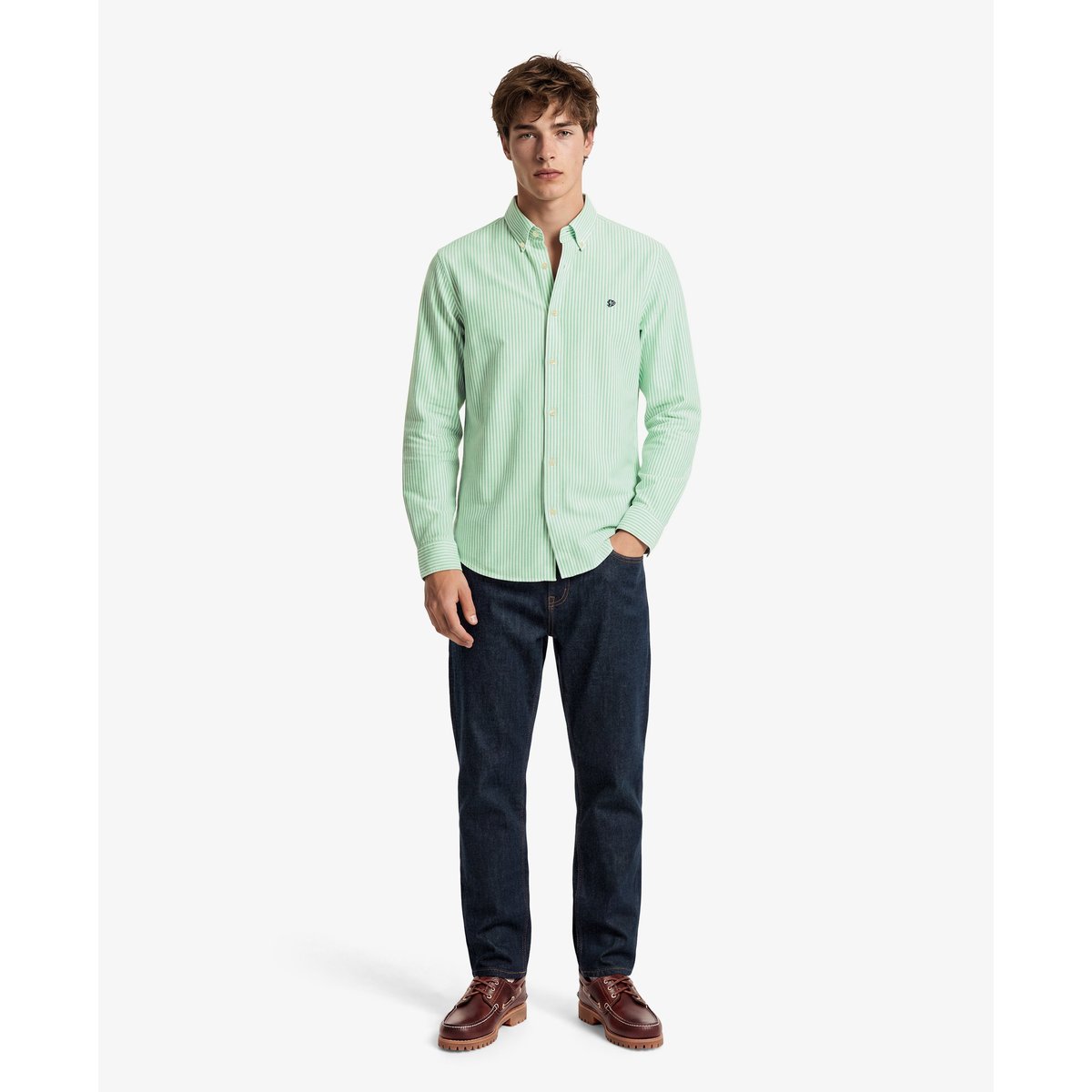 Chemise Oxford Preppy à Manches Longues rayures vert menthe, SUPERDRY