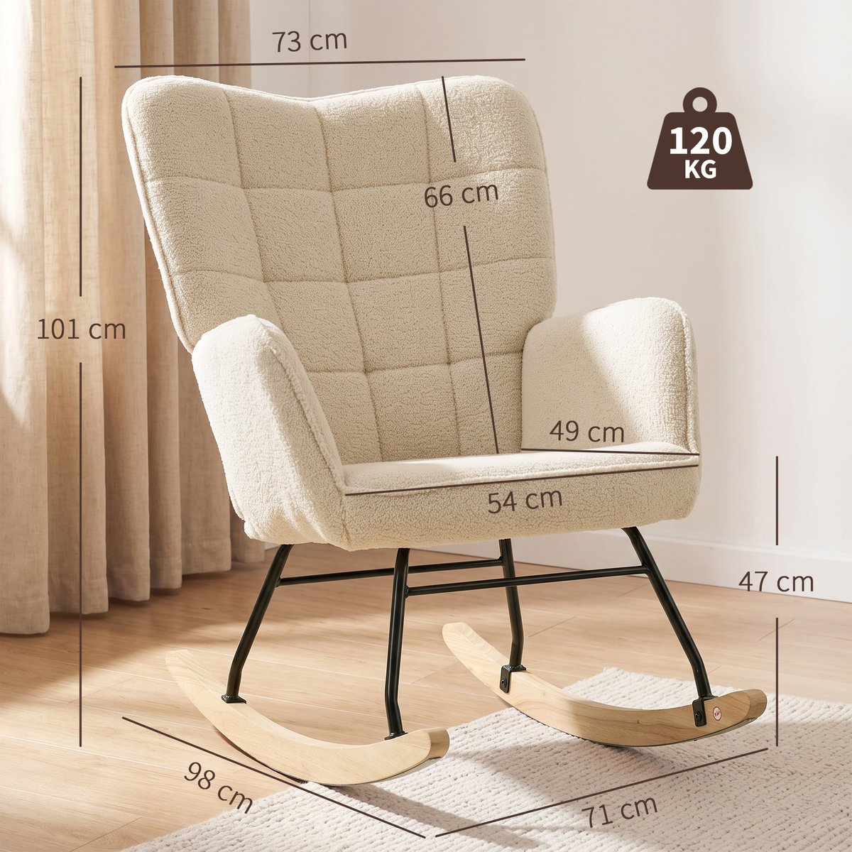 Fauteuil à bascule Revêtement bouclette Beige beige, HOMCOM