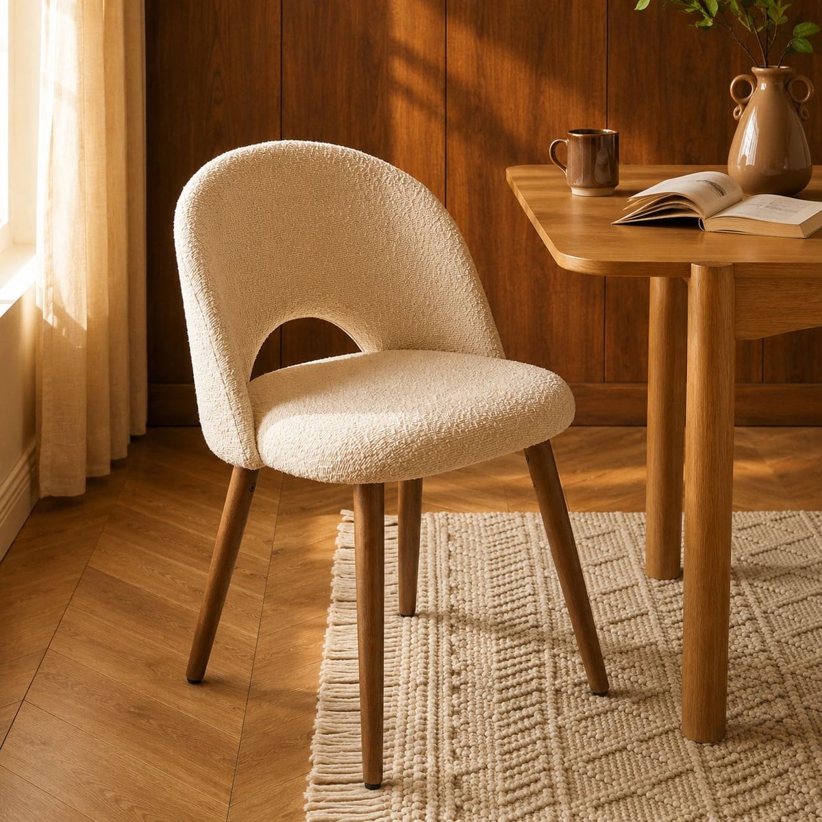Lot de 2 chaises en tissu et bois SIMONE blanc cassé, SORELH