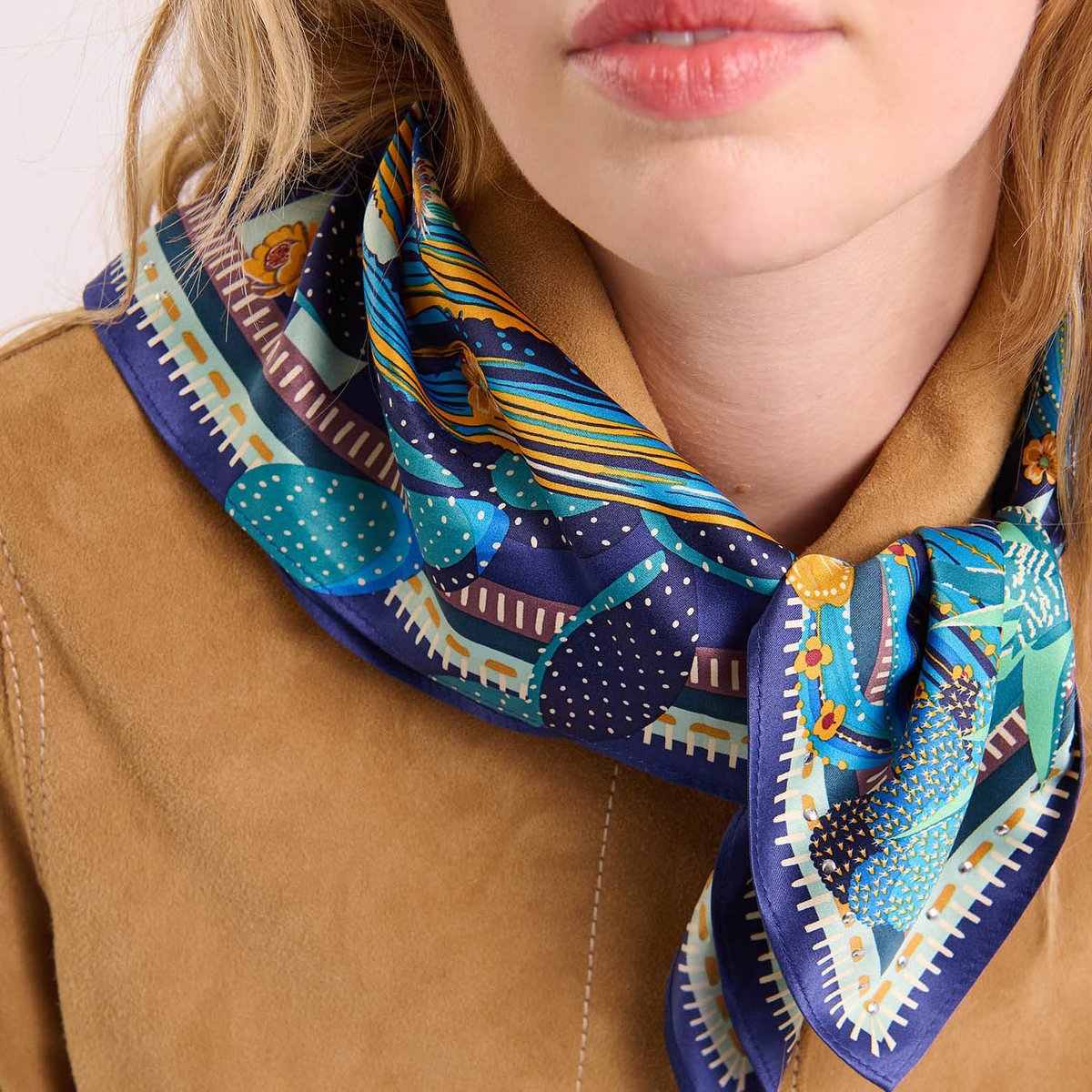 Mini Foulard à motifs CACTUS bleu, WILD
