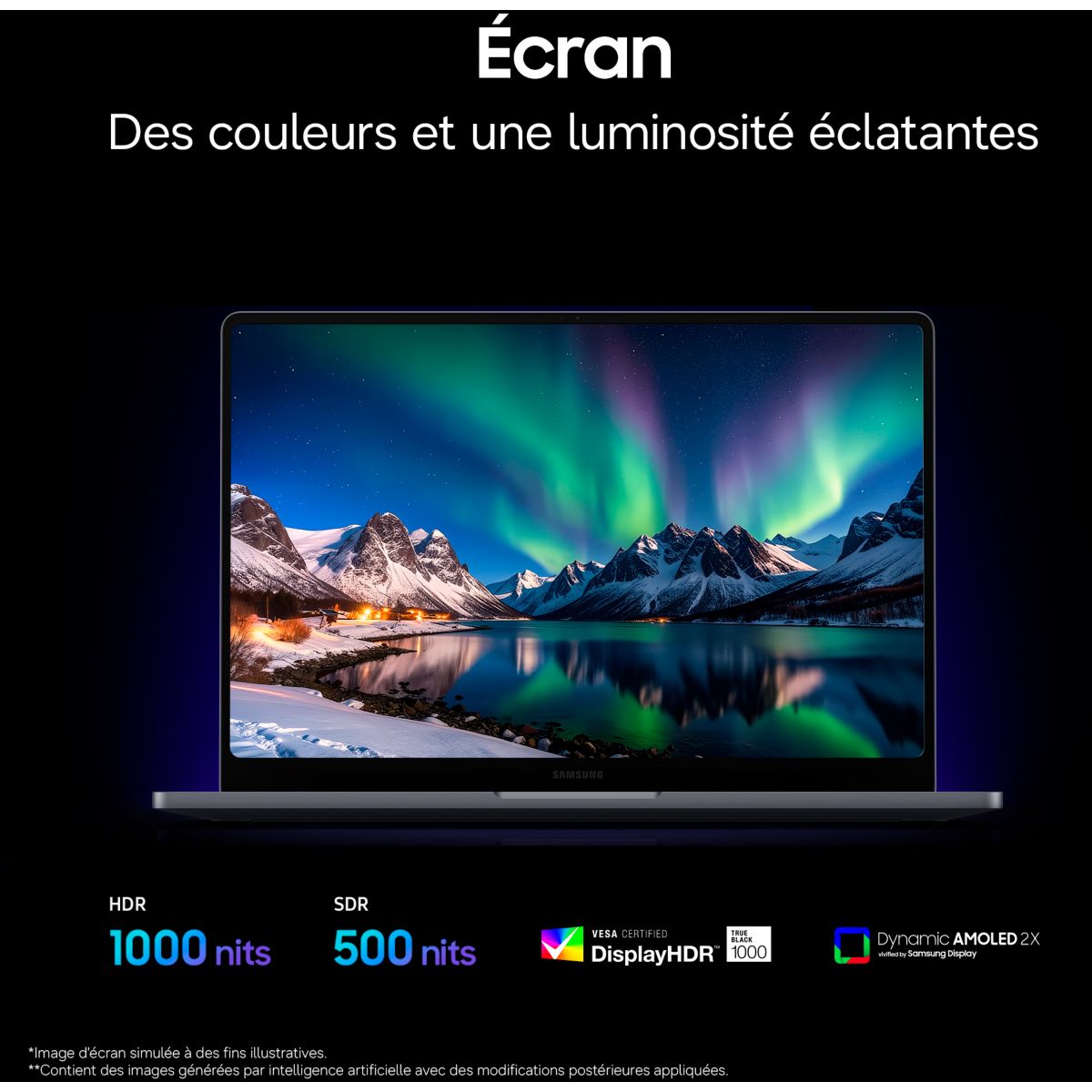 Ordinateur portable GB6 Ultra 16" Tactile AMOLED Intel Core Ultra X7 358H 32 Go RAM LPDDR5x SSD 1 To Copilot+PC couleur unique, SAMSUNG
