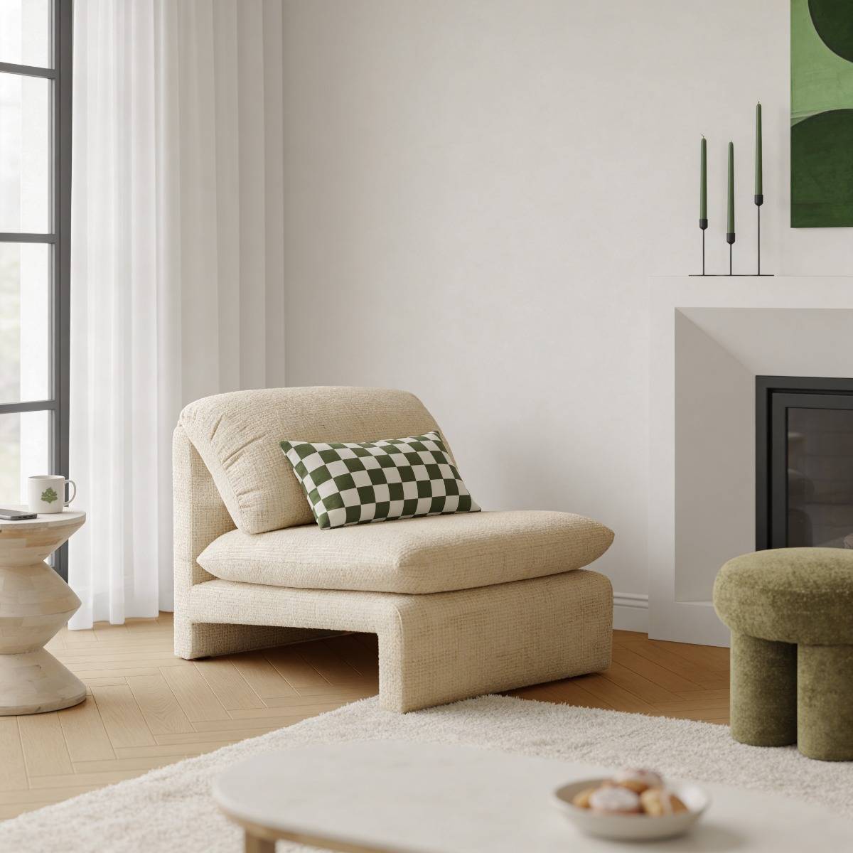 Fauteuil en tissu ARELYA blanc, MADE IN MEUBLES