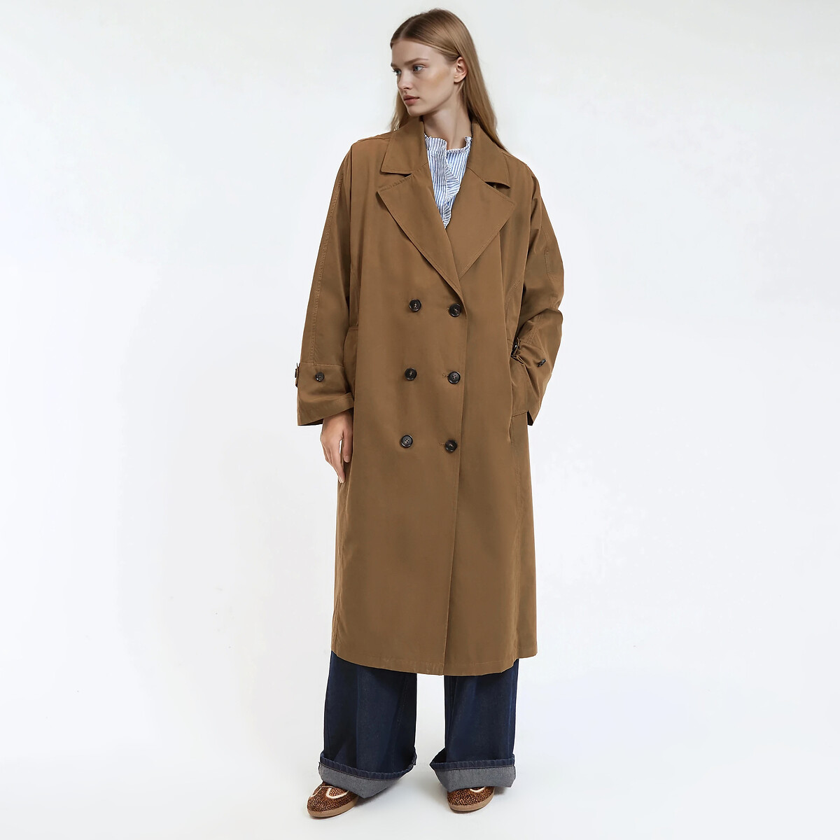 Long Oversized Double-Breasted Trench Coat khaki green, LA REDOUTE COLLECTIONS