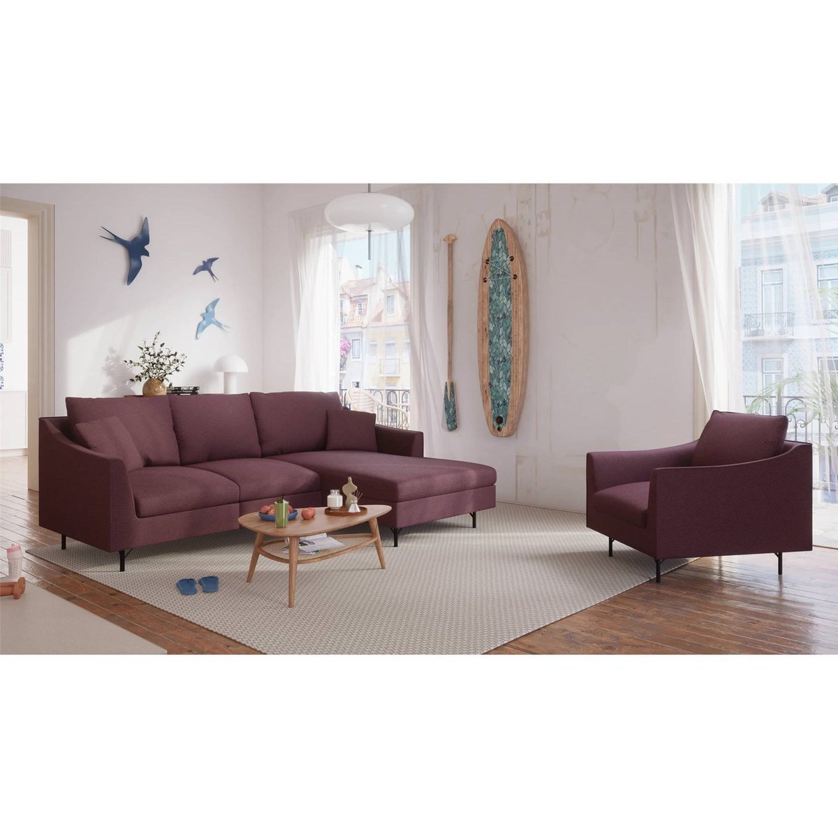 Fauteuil compact ALFAMA au confort enveloppant bordeaux, RECOLLECTION
