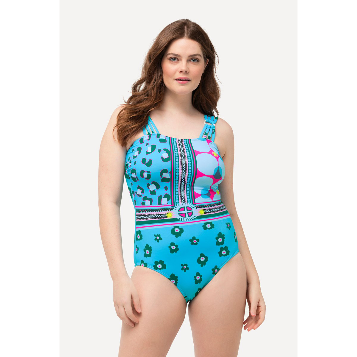 Maillot de bain à mélange d'imprimés bleu turquoise, ULLA POPKEN