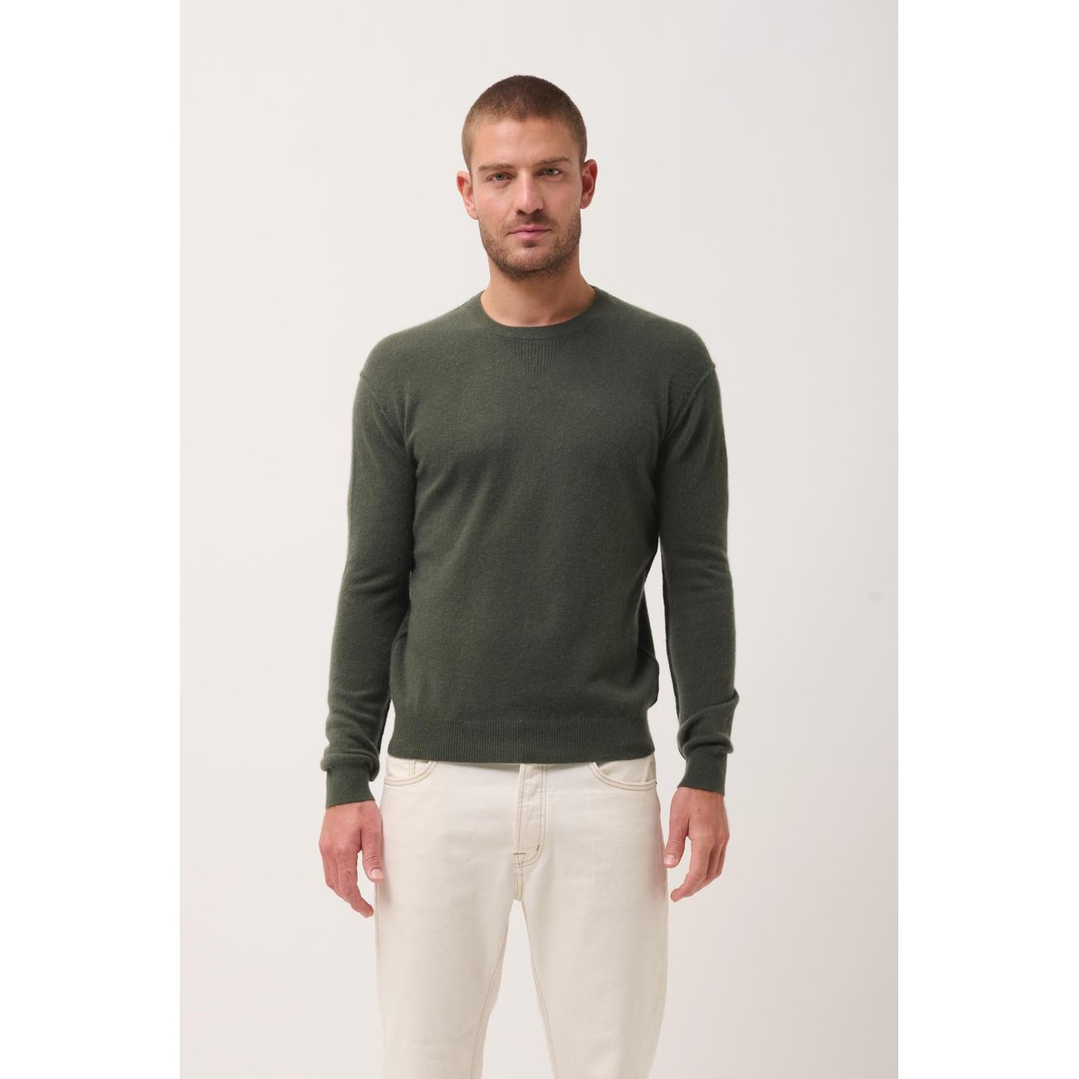 Pull Col Rond Kaki Noe kaki, JUST CASHMERE