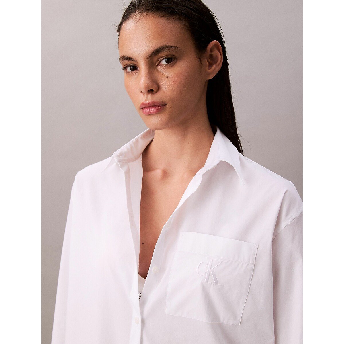 Stretch Cotton Poplin Shirt white, CALVIN KLEIN JEANS