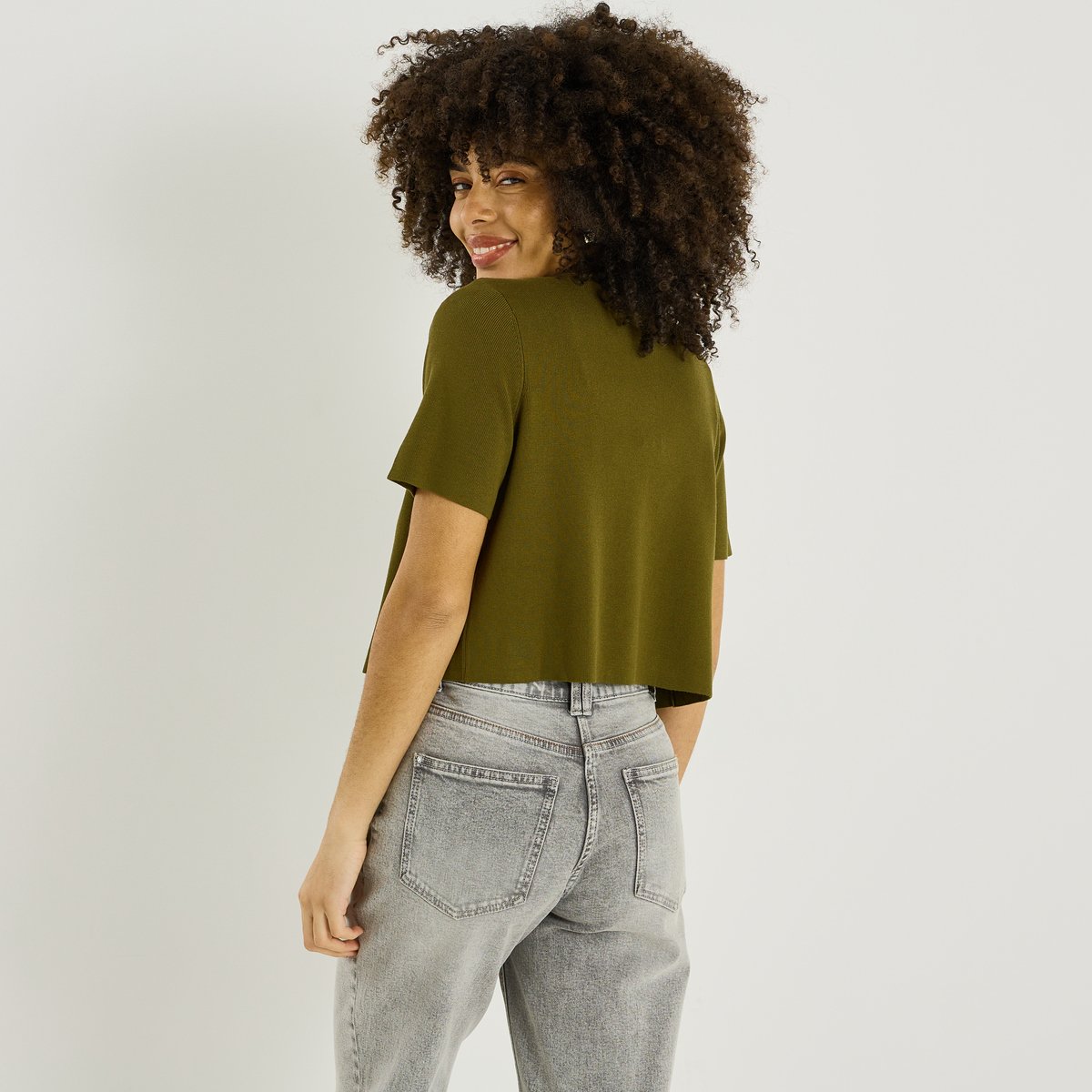 Gilet en maille fine à bouton vert kaki, GRAIN DE MALICE
