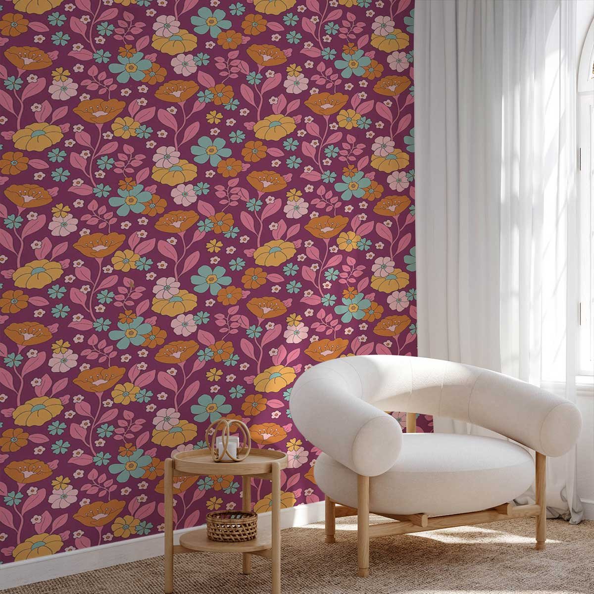 Papier peint fleuri intissé, HEXOA
