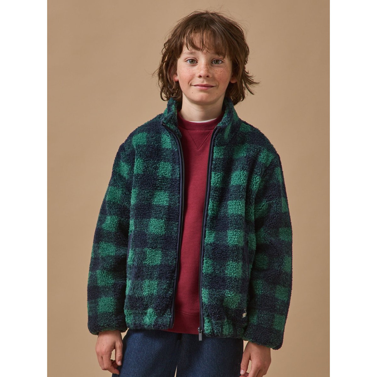 Veste sherpa à carreaux carreaux bleu/vert, CYRILLUS
