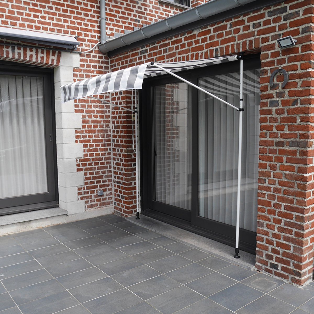 Store banne pour balcon, 2x1,2m, CHENE blanc, gris, blanc, HAPPY GARDEN