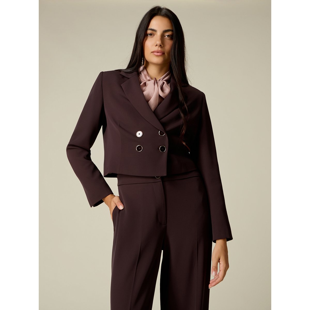 Blazer court croisé marron, OLTRE
