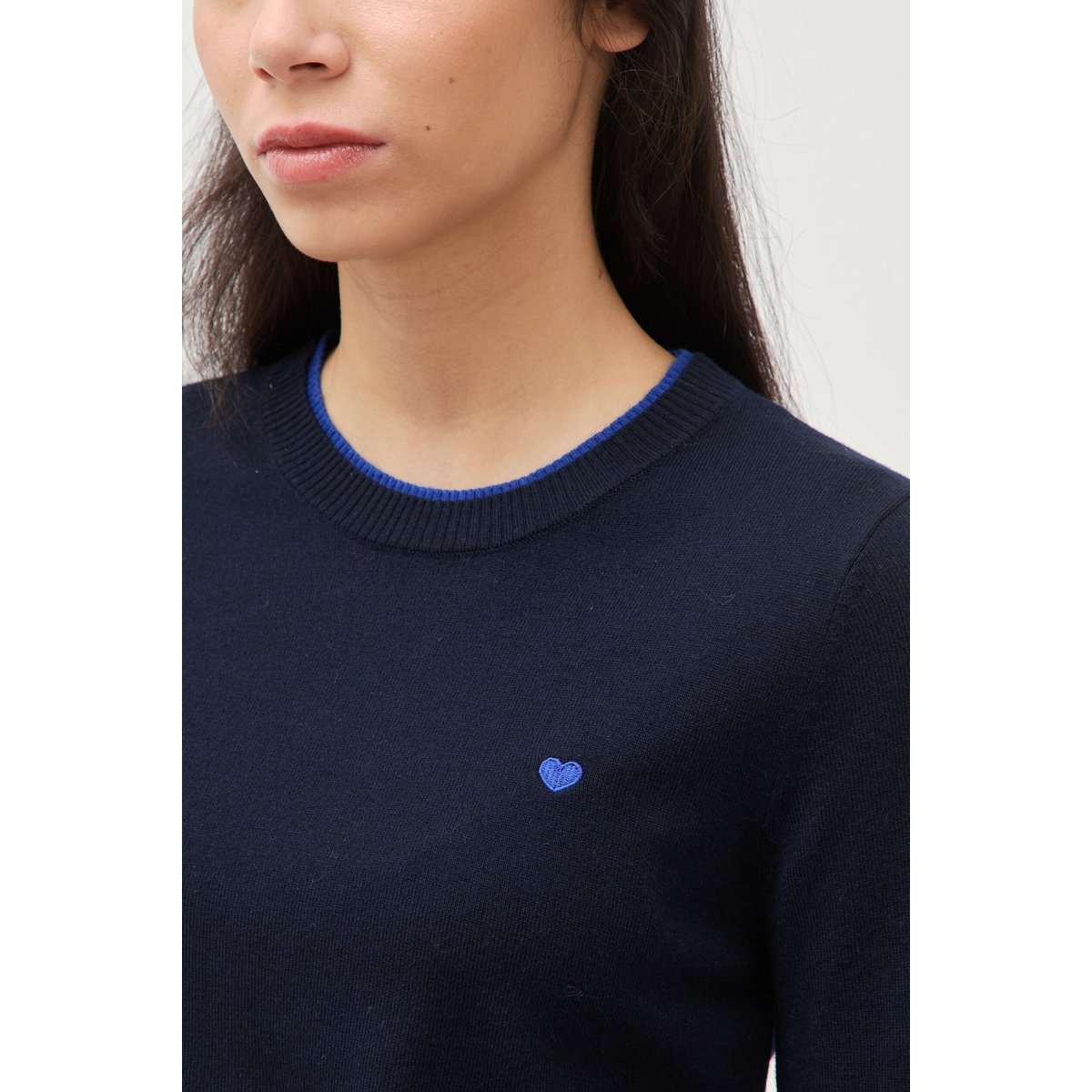 Pull fin col rond manches longues bleu foncé, BONOBO