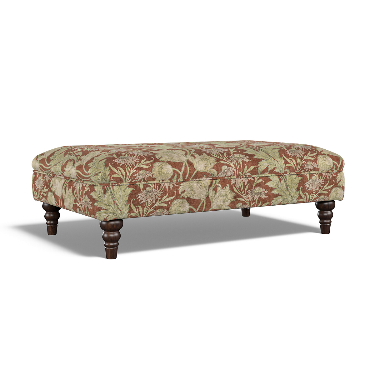 Emeline Floral Chenille Footstool with Oak Feet burgundy/floral print, ÉDITÉ