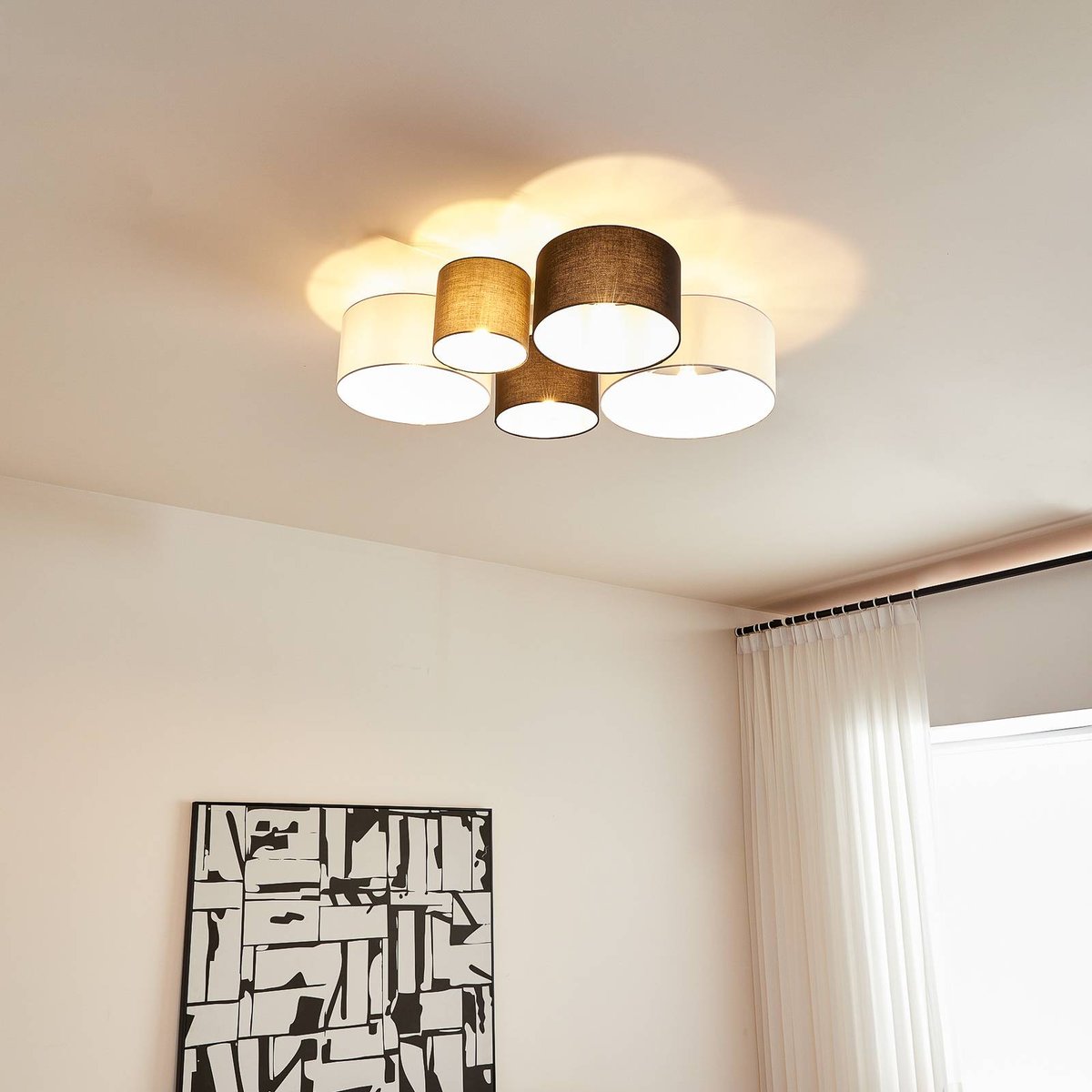 Plafonnier en textile scandinave, Lettie gris, noir, blanc, LINDBY