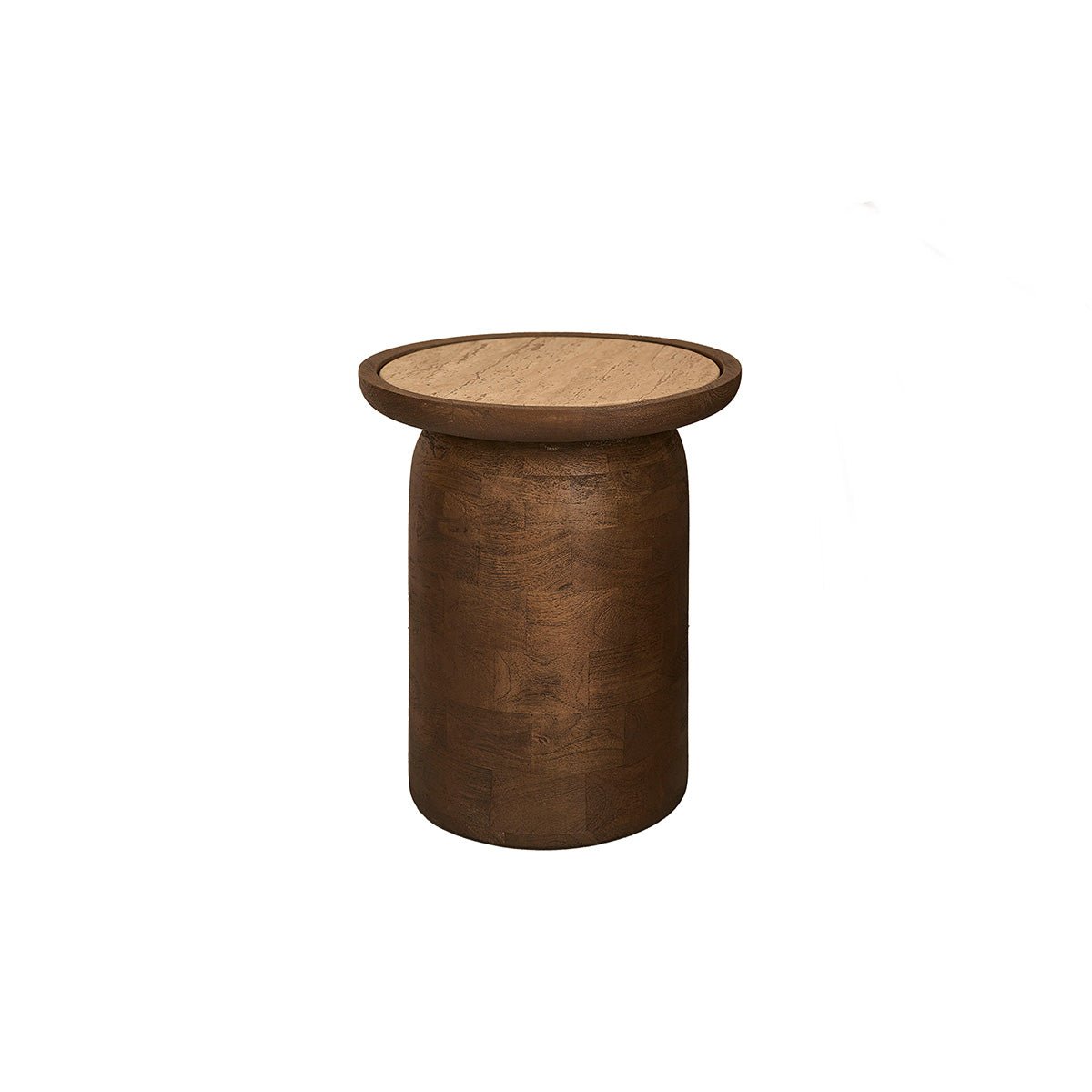 Table d'appoint en bois de manguier et travertin  ELENA marron, BERAH GETAH