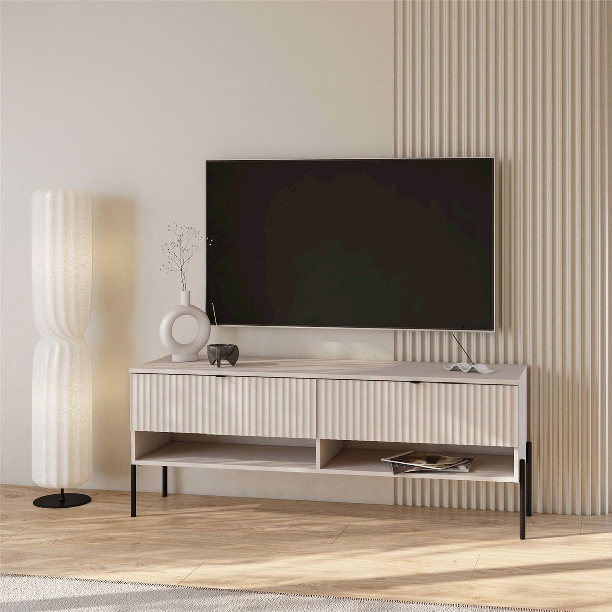 Meuble tv bois collection ORE, 2 Tiroirs cachemire, RECOLLECTION