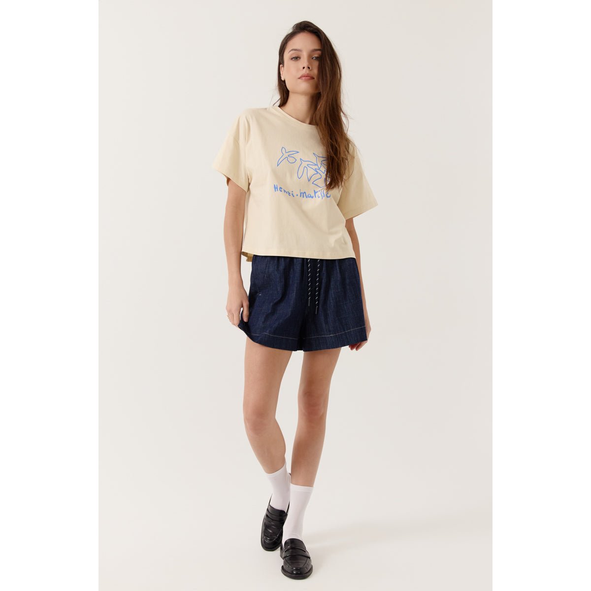 T-shirt col rond imprimé graphique CLARISSEA l-beige, ARTLOVE