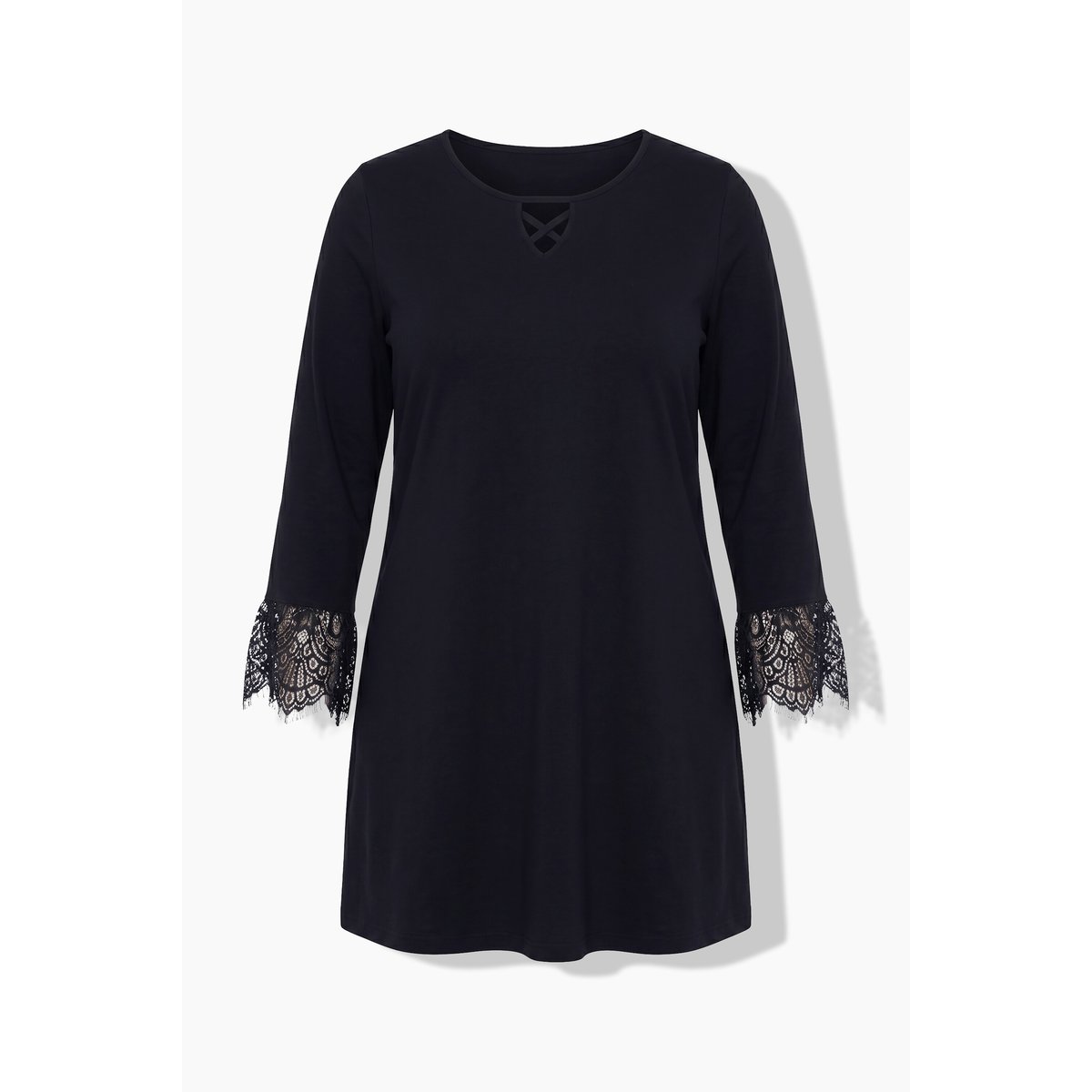 T-shirt long avec laçage noir, ULLA POPKEN