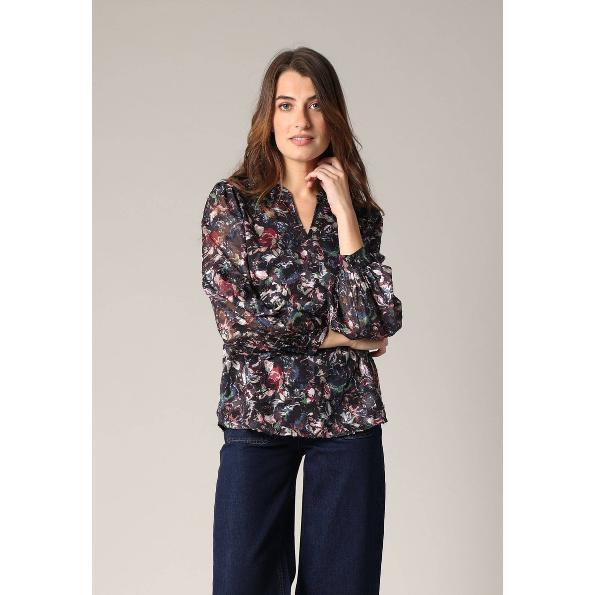 Blouse fluide à imprimé floral MANUELLA black, DEELUXE