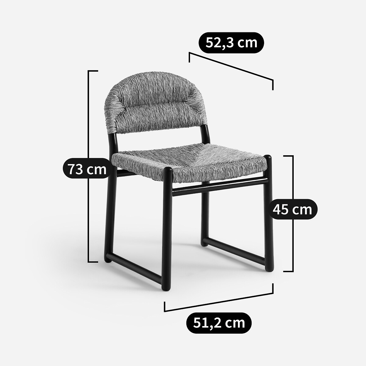 Sedia in rovere massello laccato e paglia, Lyla nero , AM.PM