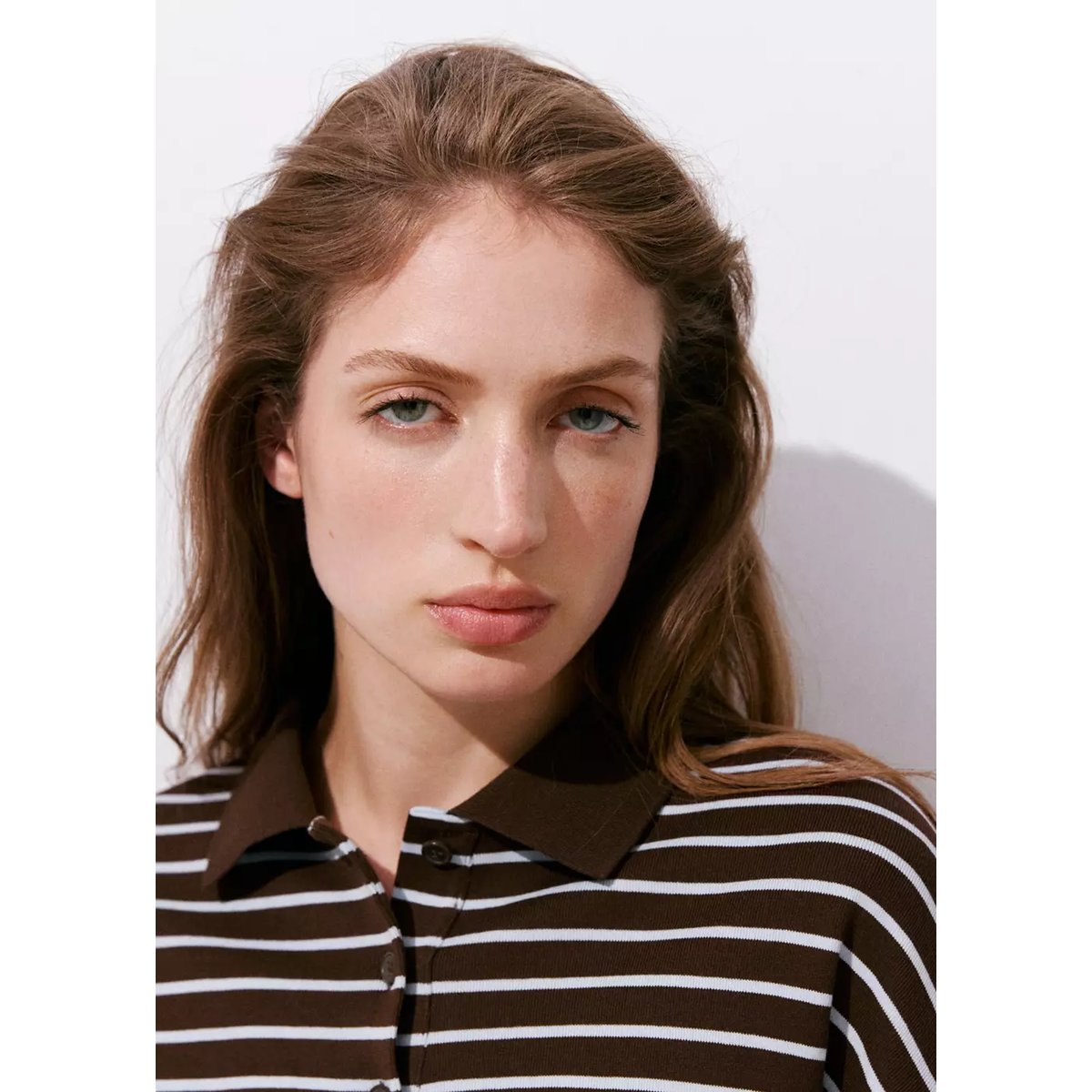 Polo coton rayures contrastantes marron, MANGO
