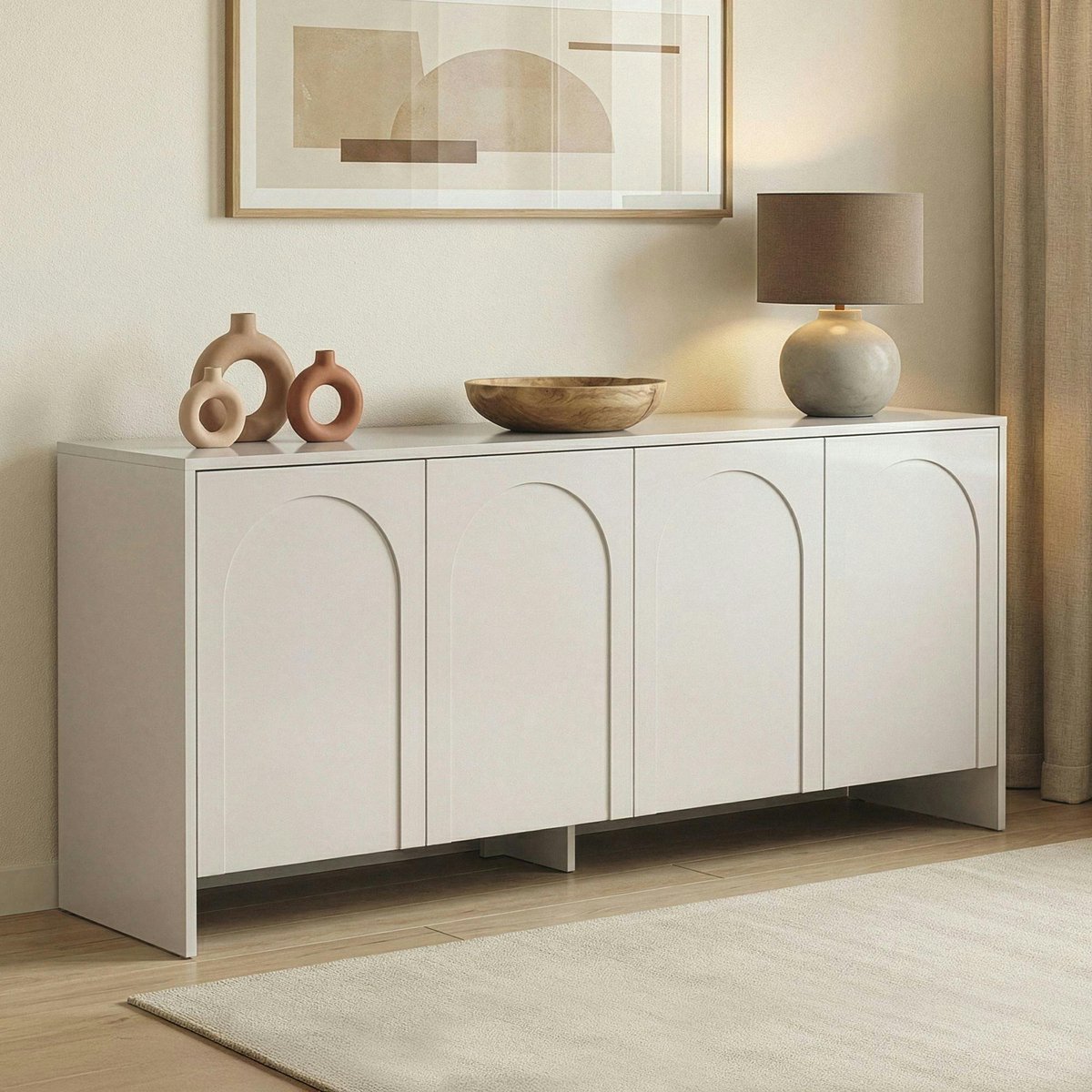 Buffet 4 portes décor arches MARFA crème, PIER IMPORT
