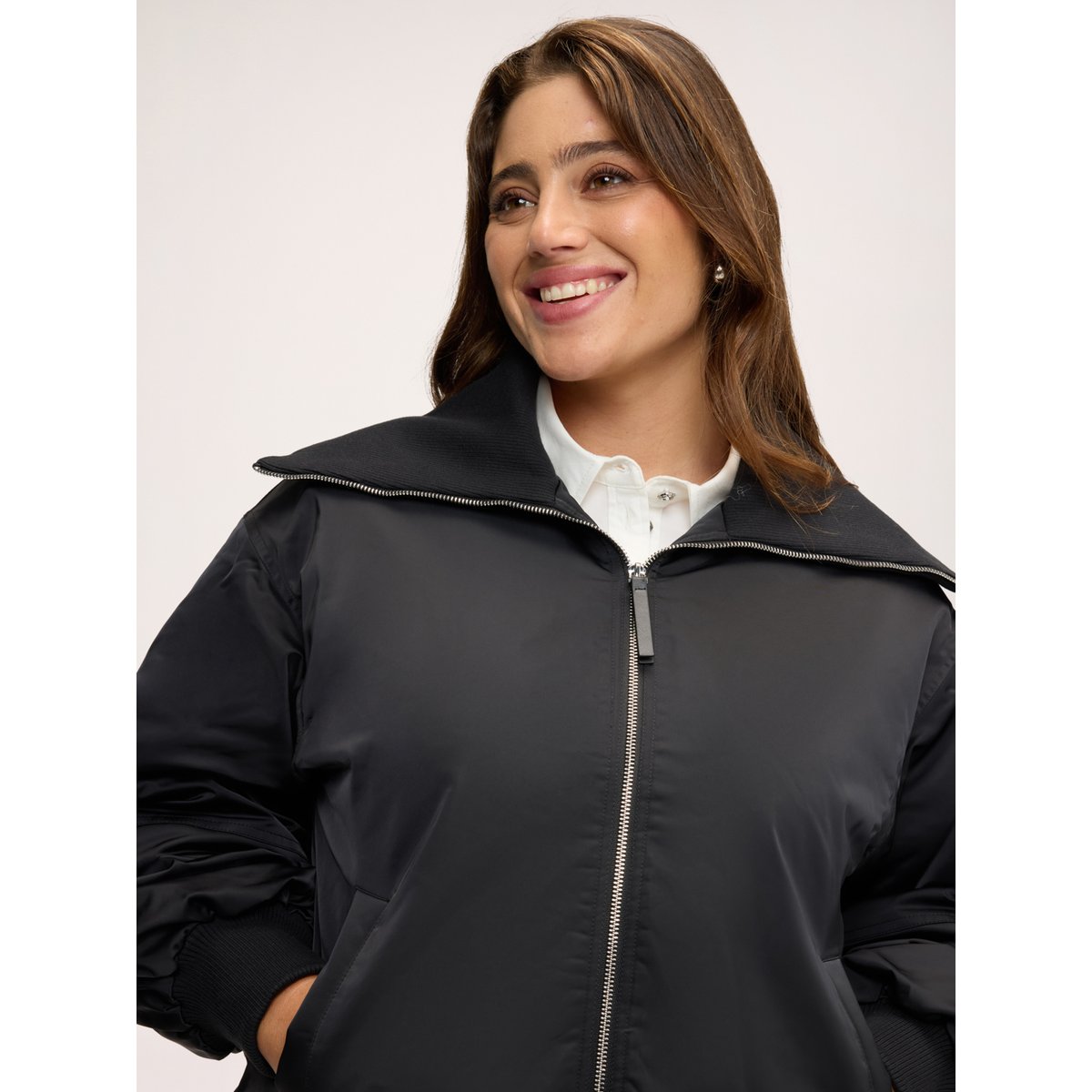 Blouson bomber à col montant noir, FIORELLA RUBINO