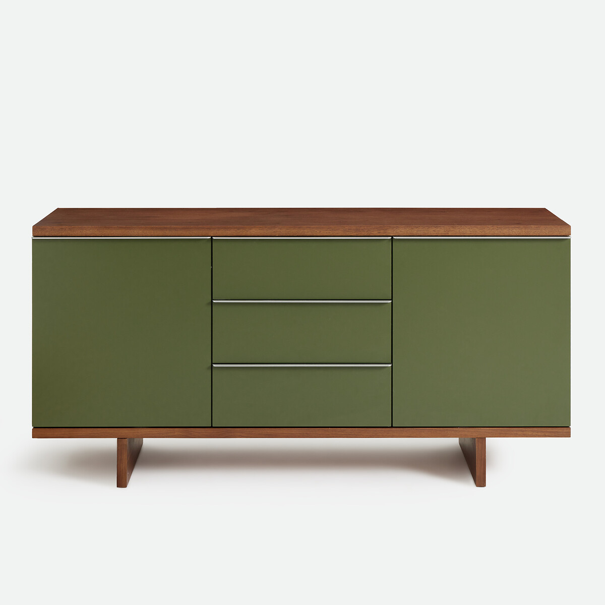 Buffet en plaqué noyer et laqué, 2 portes, 3 tiroirs, SIEM noyer/vert, LA REDOUTE INTERIEURS