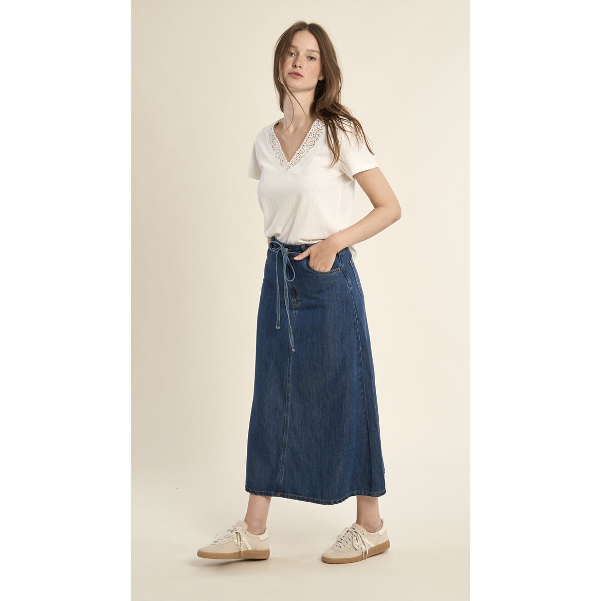 Lange spijkerrok met riem denim blauw, MOLLY BRACKEN