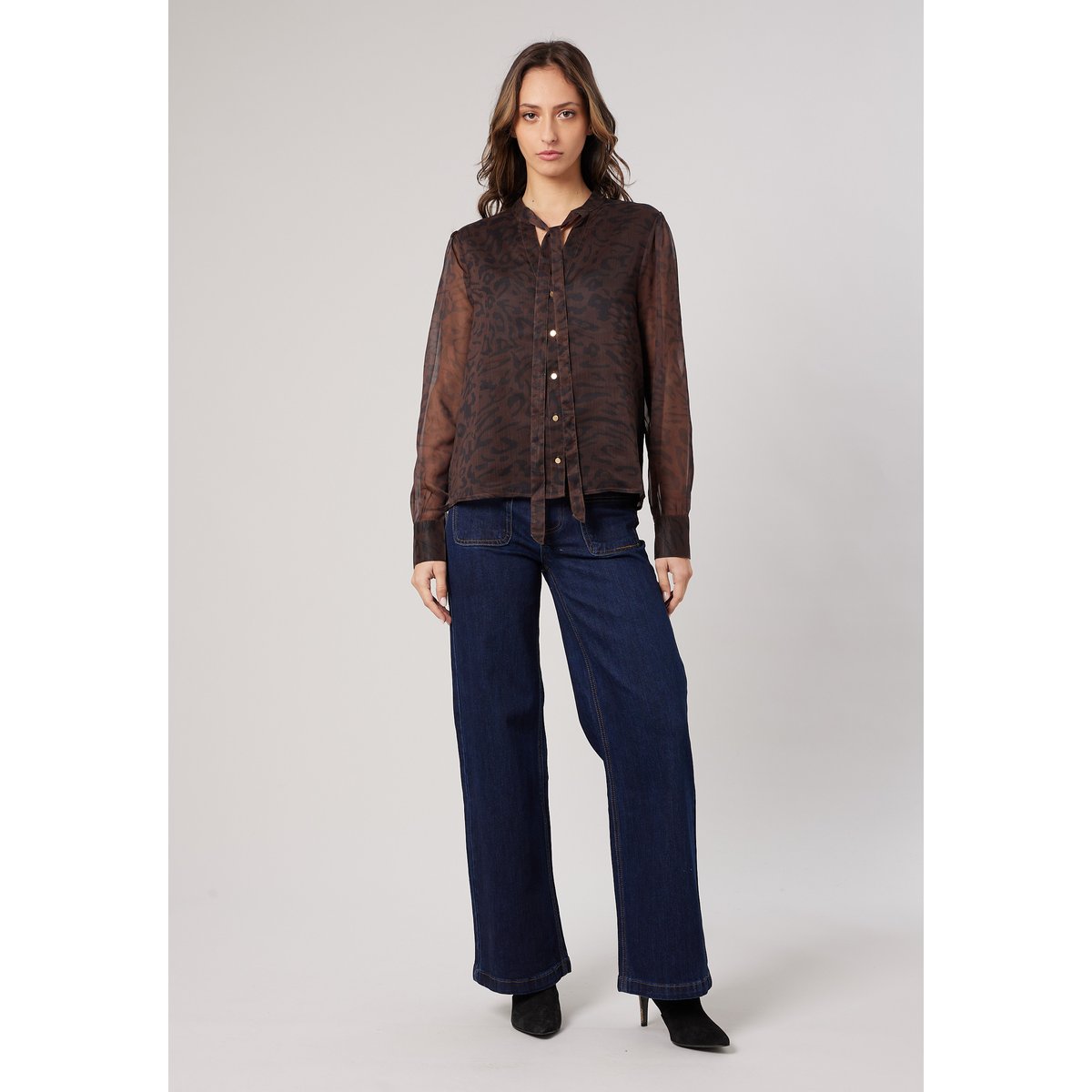 Blouse transparente imprimée femme FILIPA brown, DEELUXE