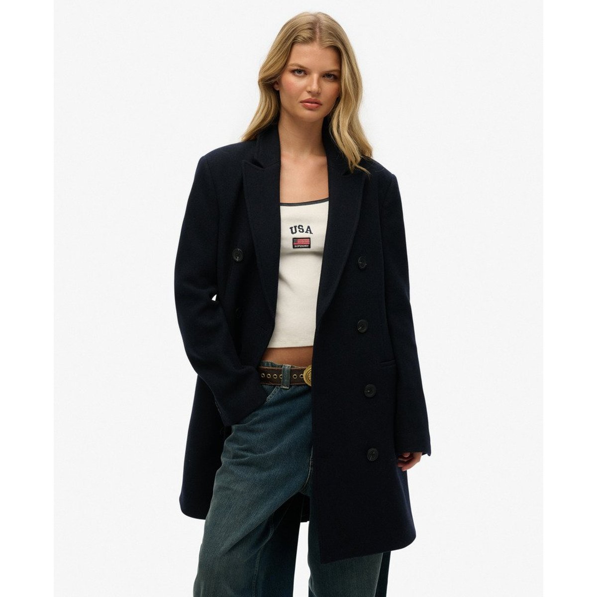 The Merchant Store - Manteau de ville oversize bleu marine, SUPERDRY